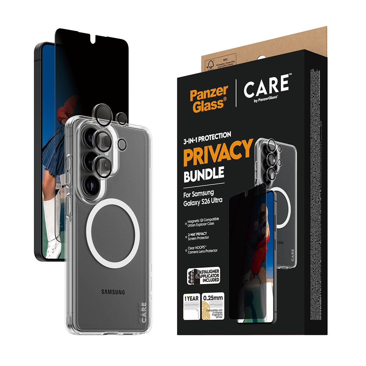PanzerGlass® | CARE™ by PanzerGlass® Privacy 3-in-1 Pakke Samsung Galaxy S26 Ultra