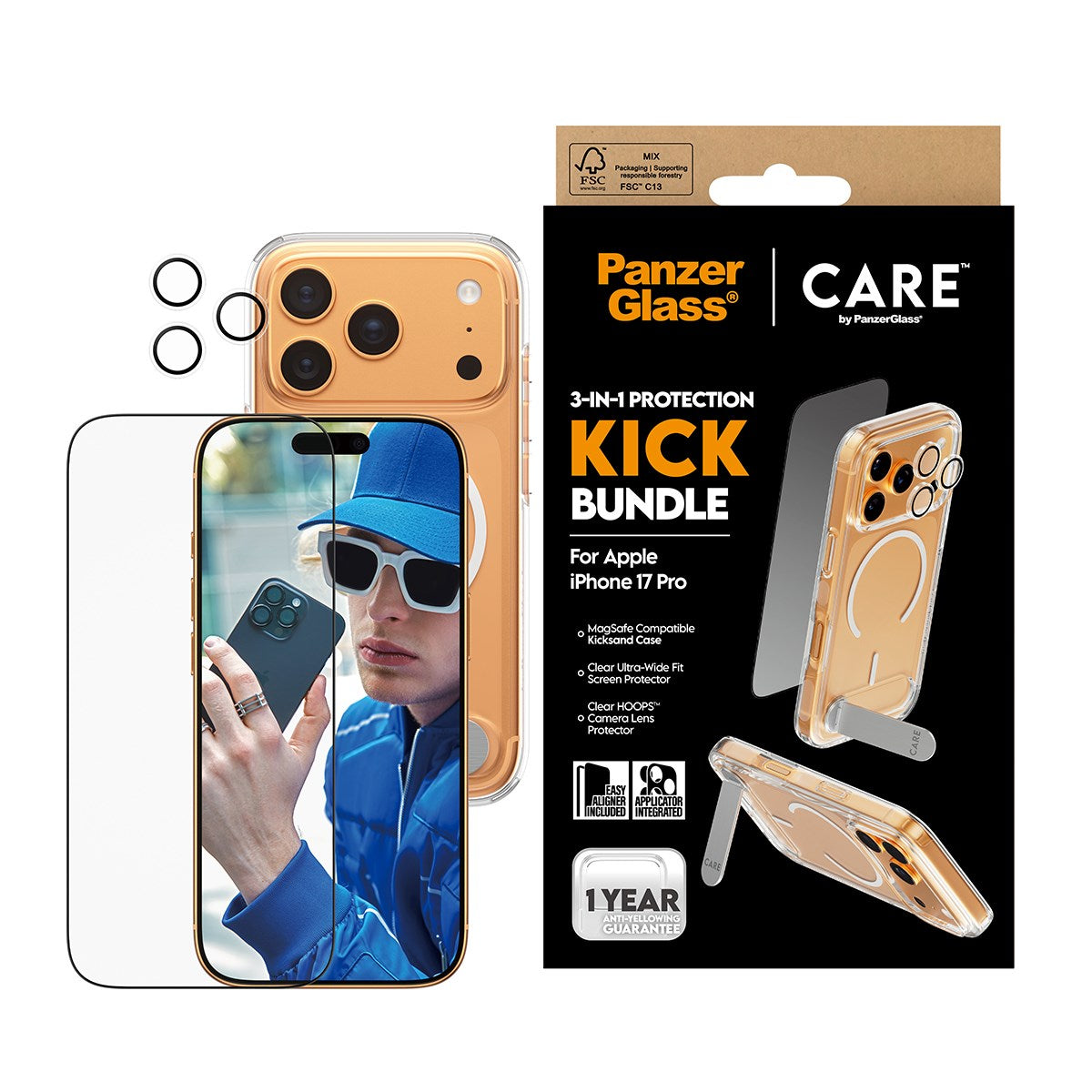 PanzerGlass® | CARE by PanzerGlass® 3-in-1 Kick Pakke iPhone 17 Pro