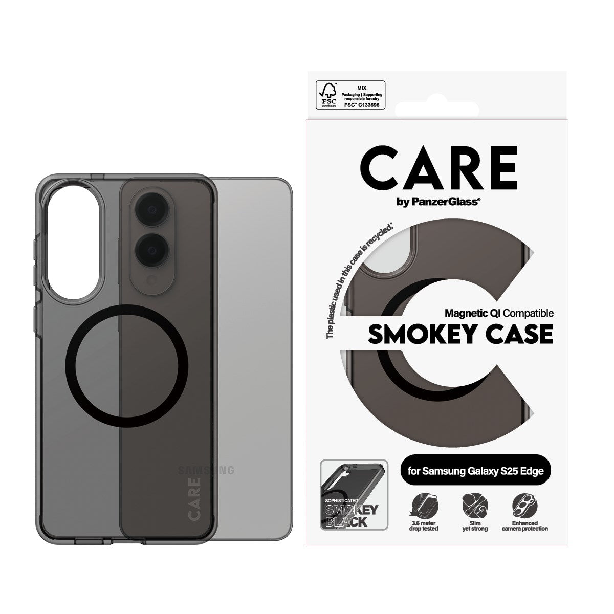 CARE by PanzerGlass® Urban Combat Case Smokey m. Sort Qi Compatible Samsung S25 Edge