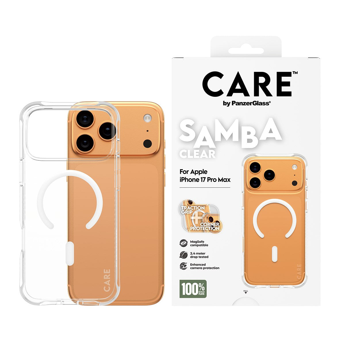 CARE™ by PanzerGlass® Samba Case Transparent m. Hvid MagSafe iPhone 17 Pro Max