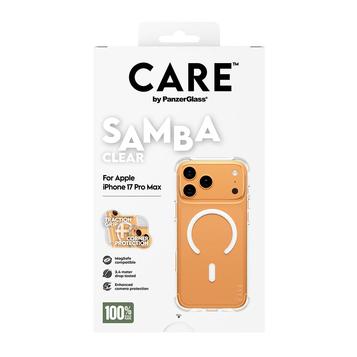 CARE™ by PanzerGlass® Samba Case Transparent m. Hvid MagSafe iPhone 17 Pro Max