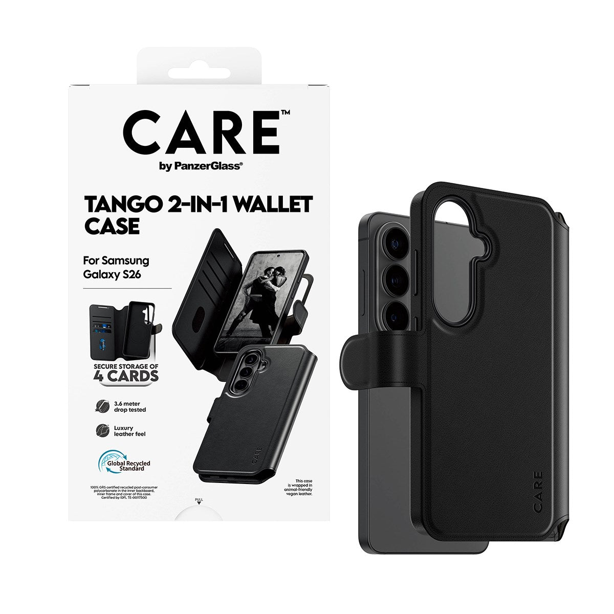 CARE™ by PanzerGlass® Tango 2-in-1 Wallet Case m. Qi Samsung Galaxy S26