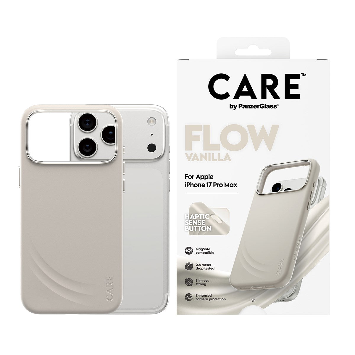 CARE™ by PanzerGlass® Flow Case Vanilla m. Haptic Button & MagSafe iPhone 17 Pro Max