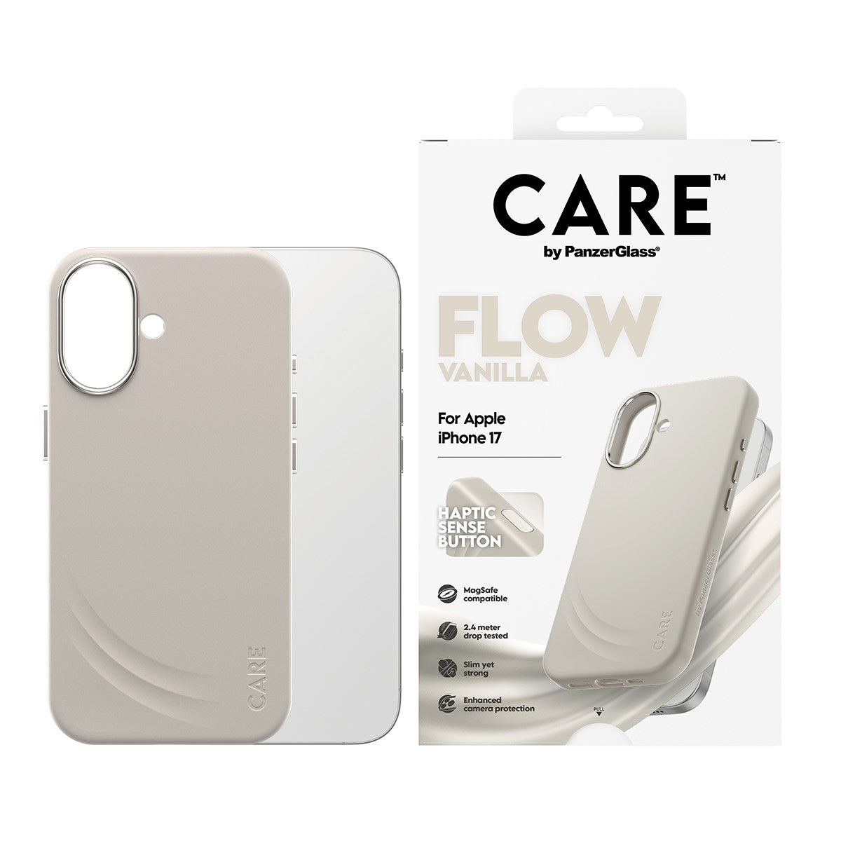 CARE by PanzerGlass® FLOW Case Vanilla m. Haptic Button & MagSafe iPhone 17