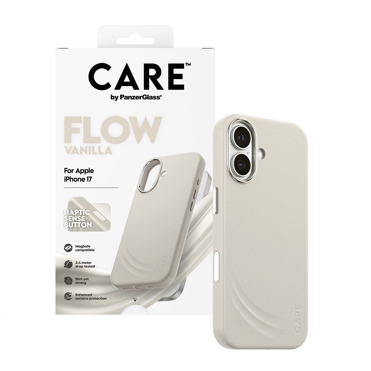 CARE by PanzerGlass® FLOW Case Vanilla m. Haptic Button & MagSafe iPhone 17