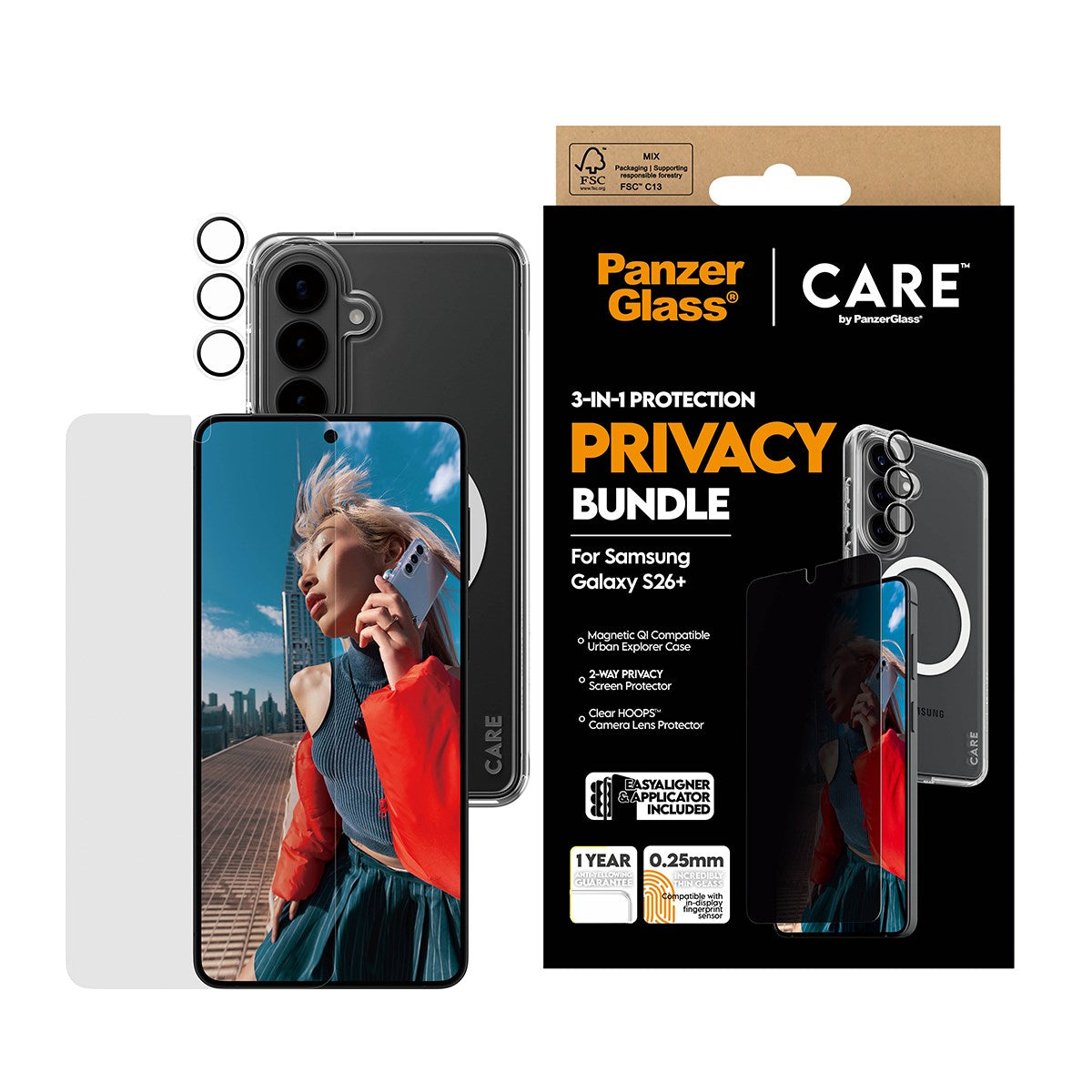 PanzerGlass® | CARE™ by PanzerGlass® Privacy 3-in-1 Pakke Samsung Galaxy S26+
