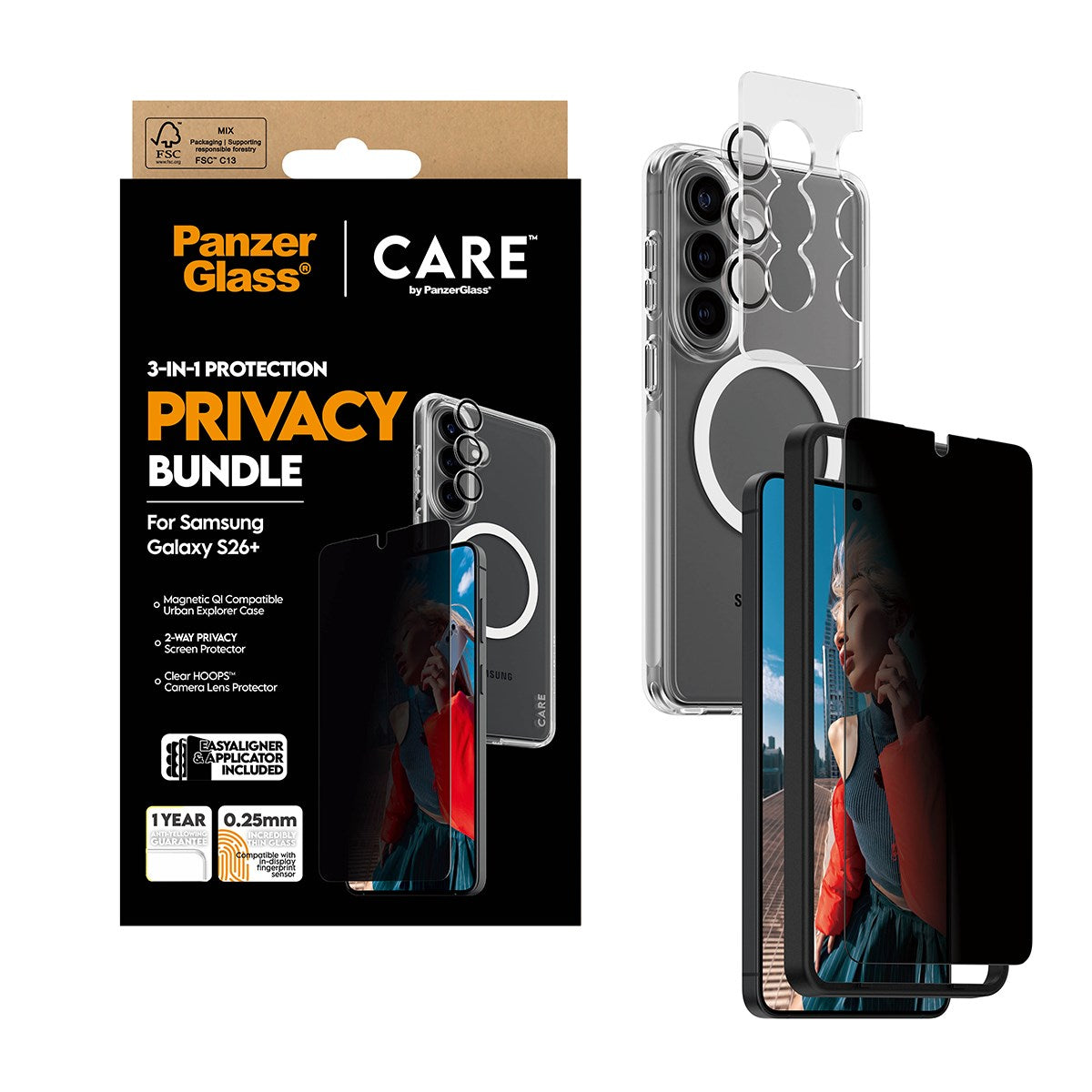PanzerGlass® | CARE™ by PanzerGlass® Privacy 3-in-1 Pakke Samsung Galaxy S26+