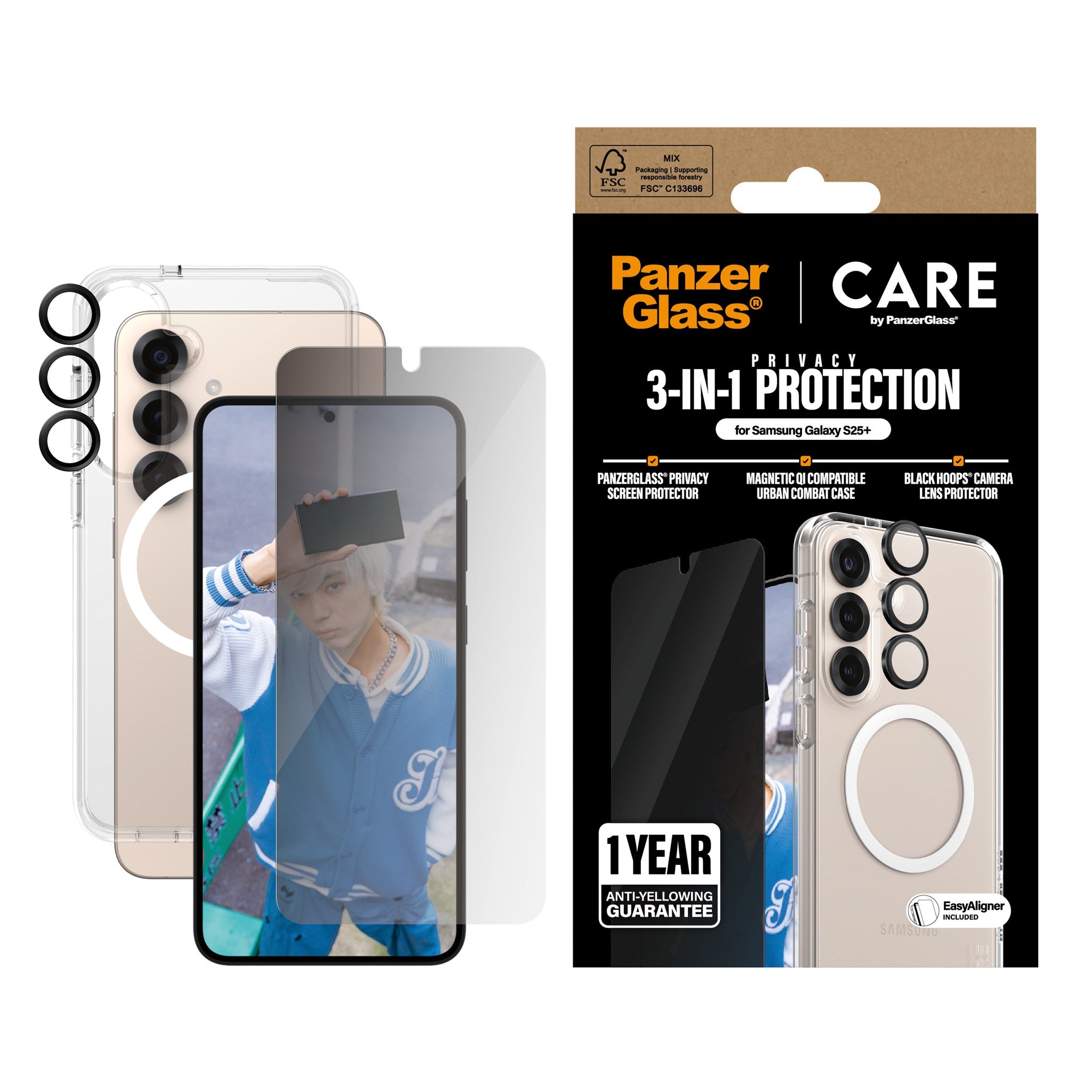 PanzerGlass® | CARE by PanzerGlass® Urban Combat 3-in-1 Privacy Pakke Samsung Galaxy S25+