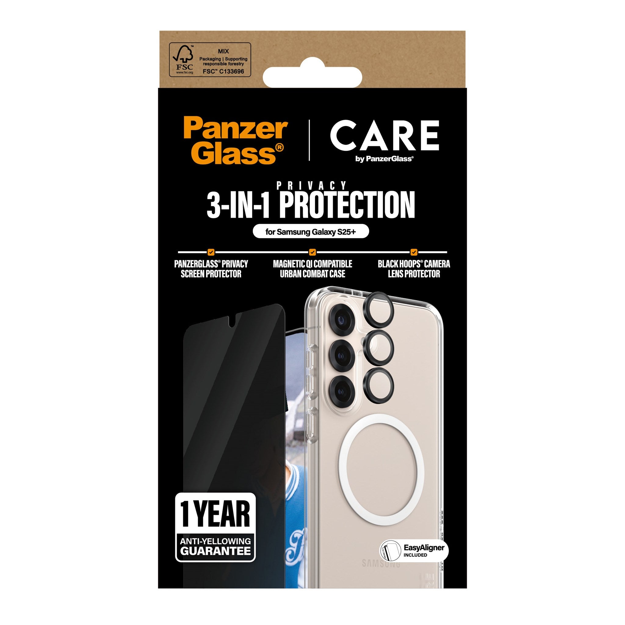 PanzerGlass® | CARE by PanzerGlass® Urban Combat 3-in-1 Privacy Pakke Samsung Galaxy S25+