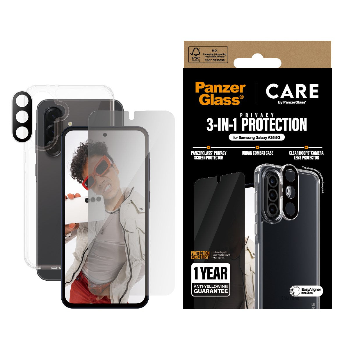 PanzerGlass® | CARE by PanzerGlass® Urban Combat 3-in-1 Privacy Pakke Samsung Galaxy A36 5G