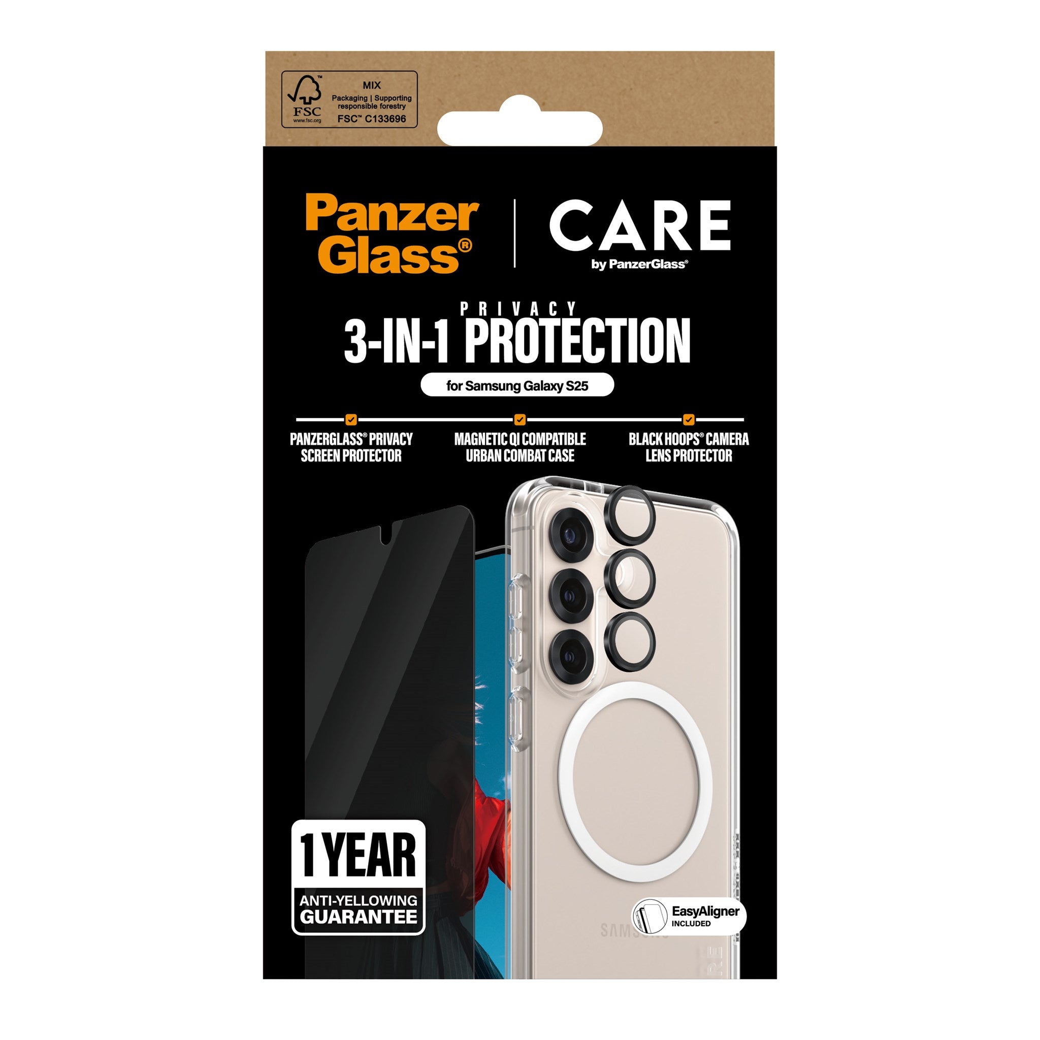 PanzerGlass® | CARE by PanzerGlass® Urban Combat 3-in-1 Privacy Pakke Samsung Galaxy S25