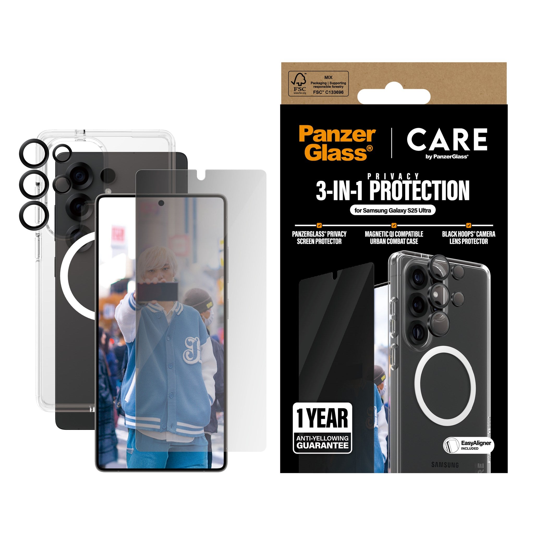 PanzerGlass® | CARE by PanzerGlass® Urban Combat 3-in-1 Privacy Pakke Samsung Galaxy S25 Ultra