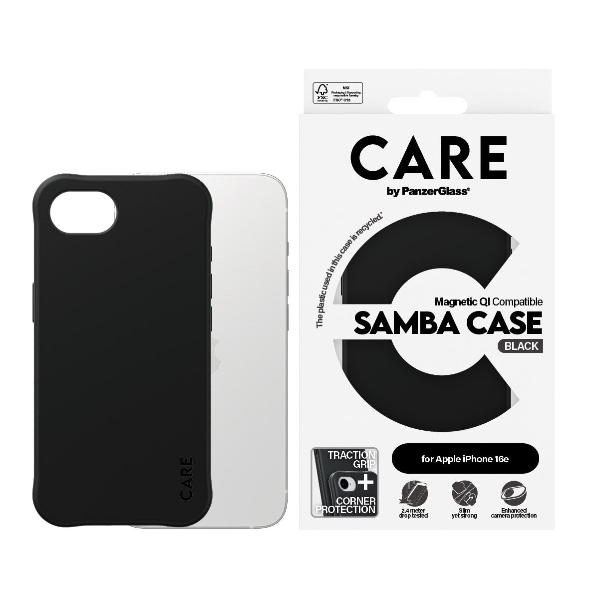 CARE by PanzerGlass® Samba Case Sort m. Qi Compatible iPhone 16e