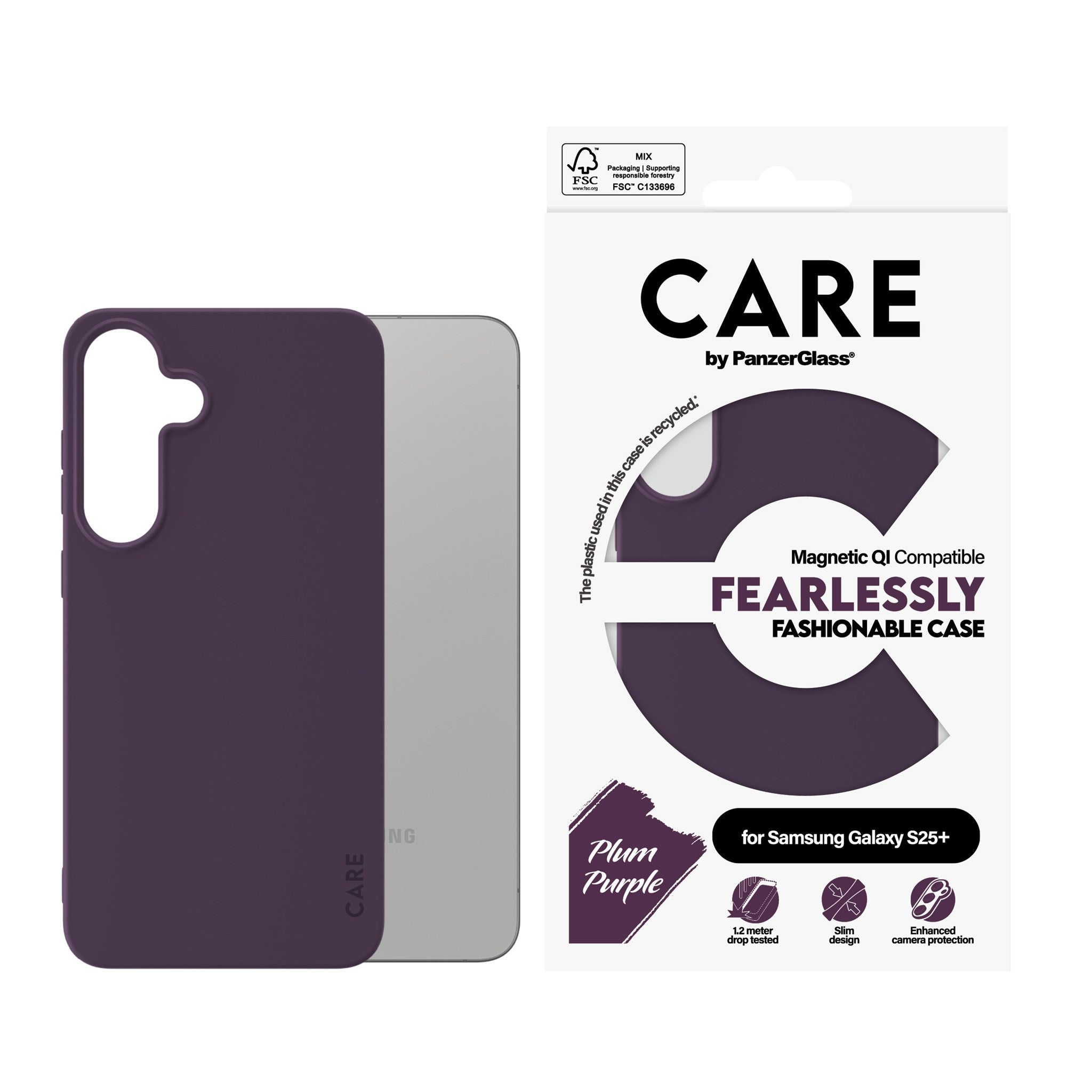CARE by PanzerGlass® Case Plum Purple m. Qi Compatible Samsung Galaxy S25+