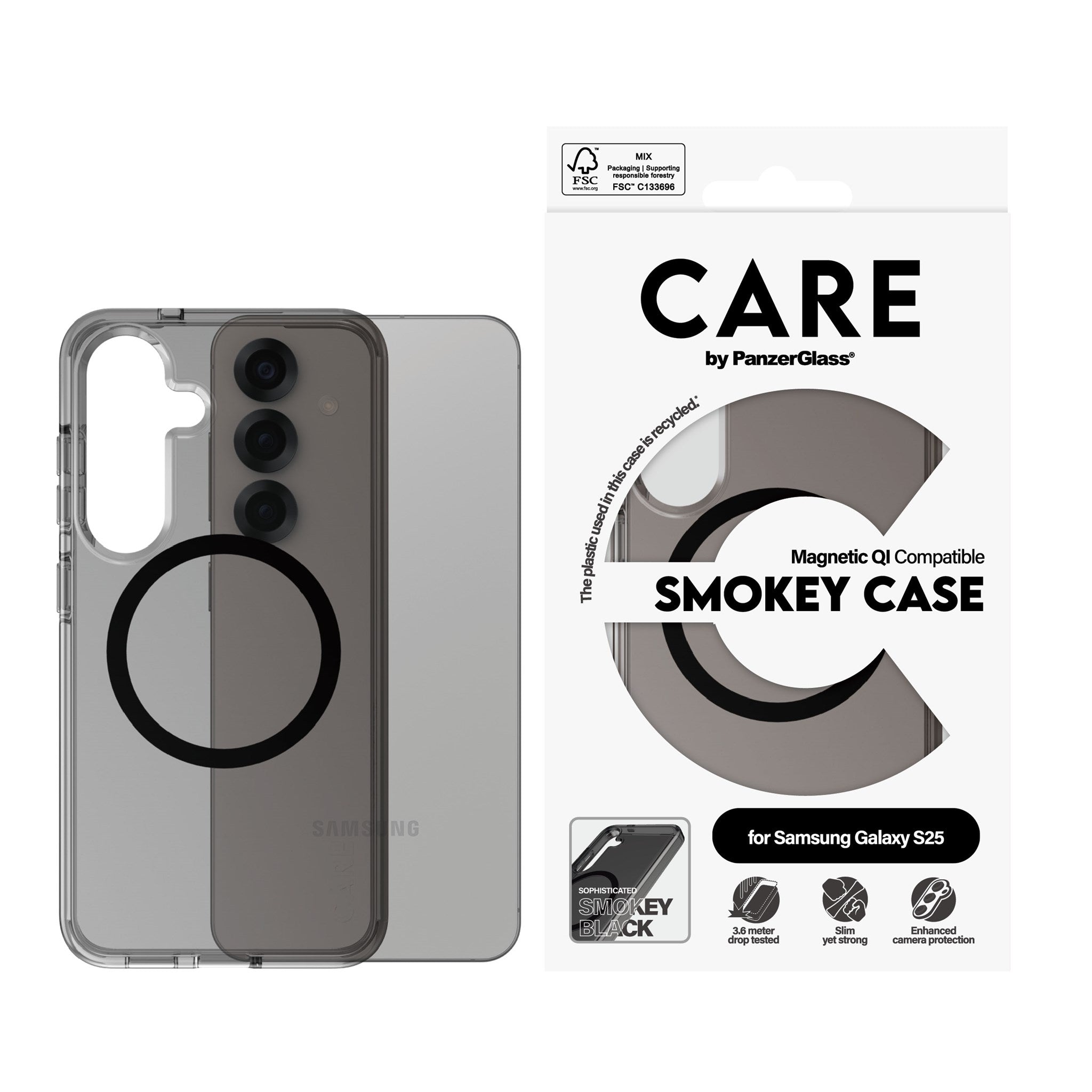 CARE by PanzerGlass® Urban Combat Case Smokey m. Sort Qi Compatible Samsung Galaxy S25