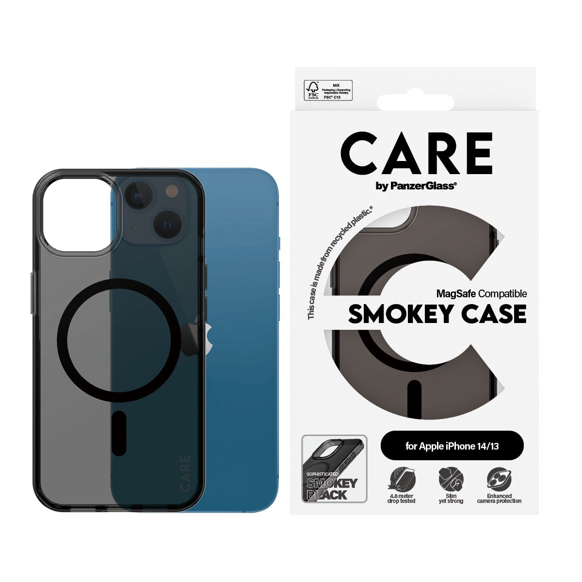 CARE by PanzerGlass® Urban Combat Case Smokey m. Sort MagSafe iPhone 14 | 13