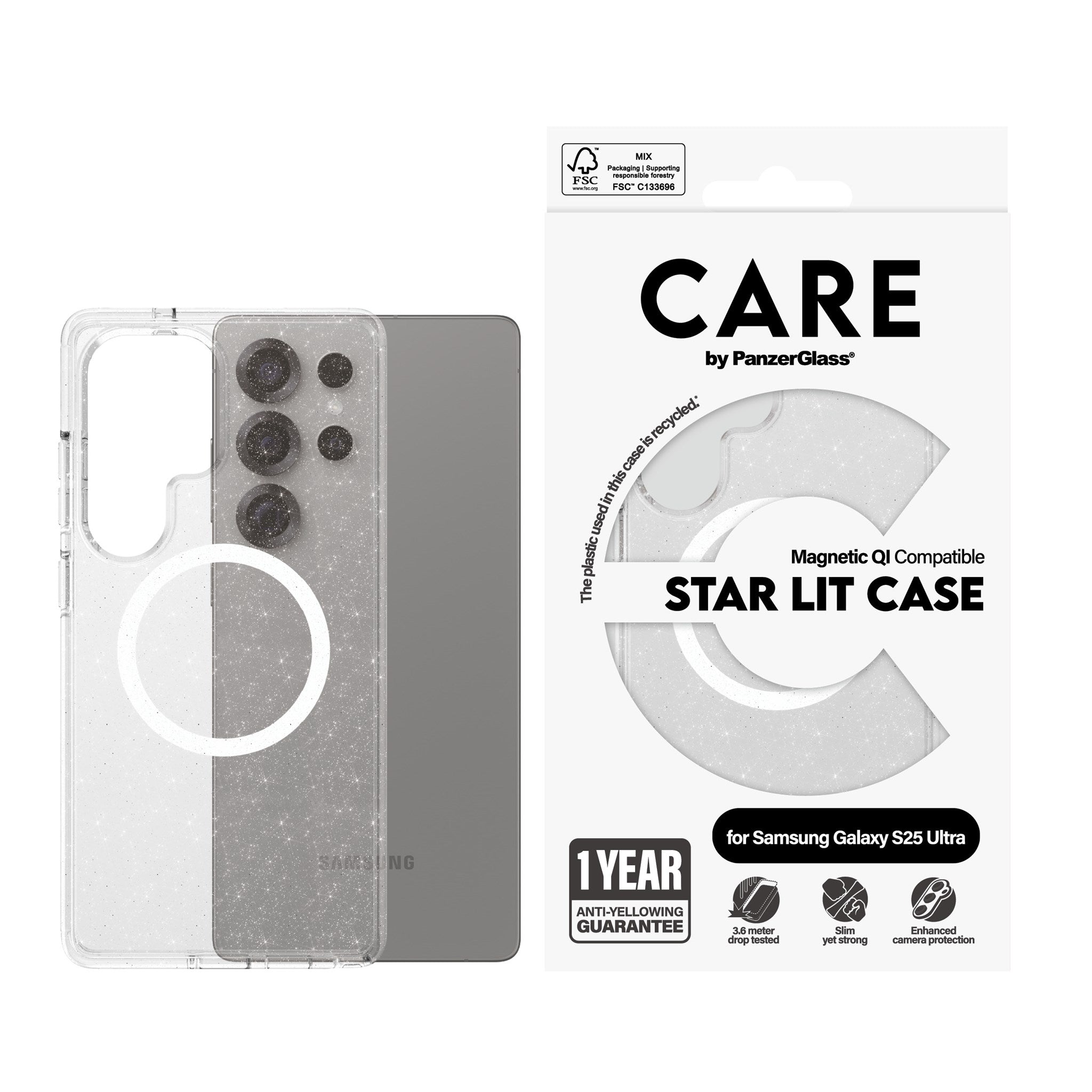 CARE by PanzerGlass® Urban Combat Case Star Lit m. Hvid Qi Compatible Samsung Galaxy S25 Ultra