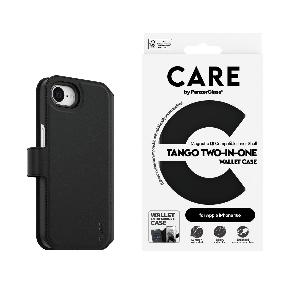 CARE by PanzerGlass® Tango Two-in-One Wallet Case m. Qi-Compatible iPhone 16e