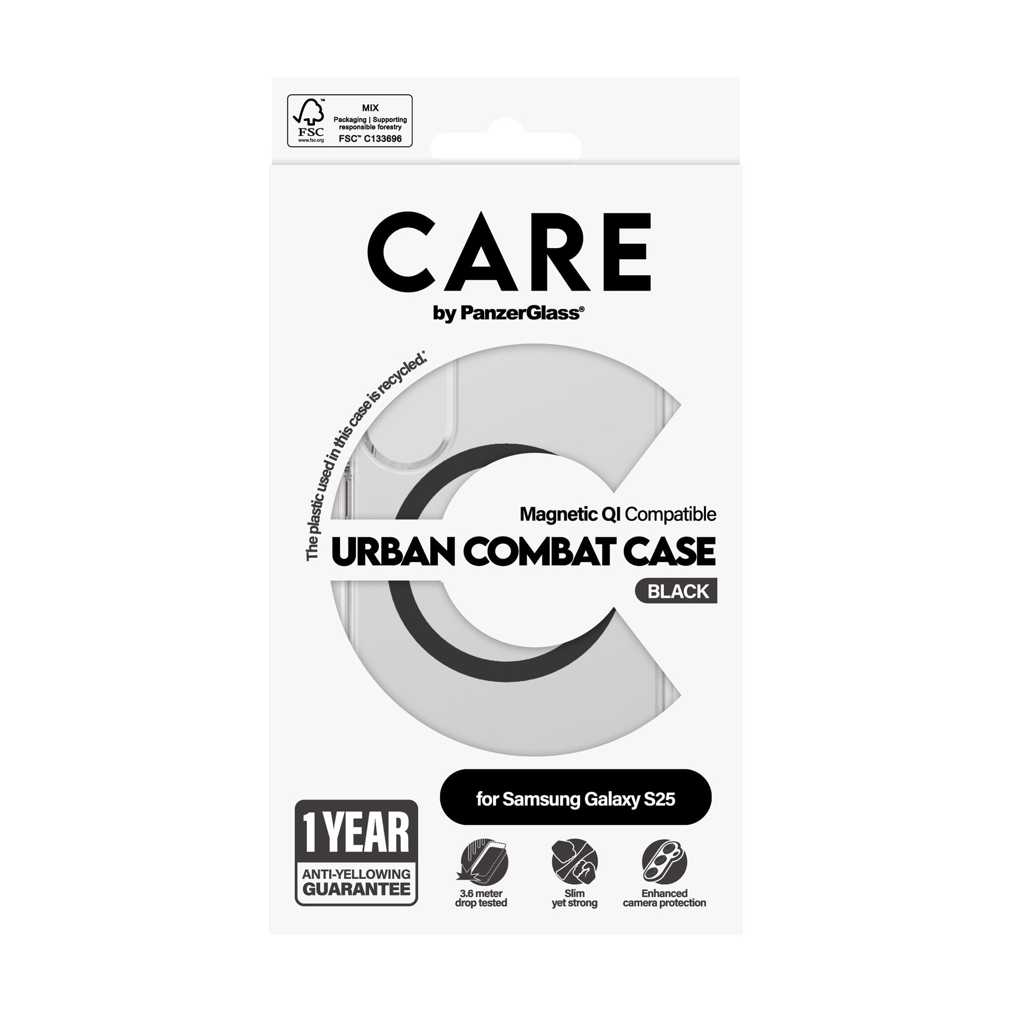 CARE by PanzerGlass® Urban Combat Case Transparent m. Sort Qi Compatible Samsung Galaxy S25