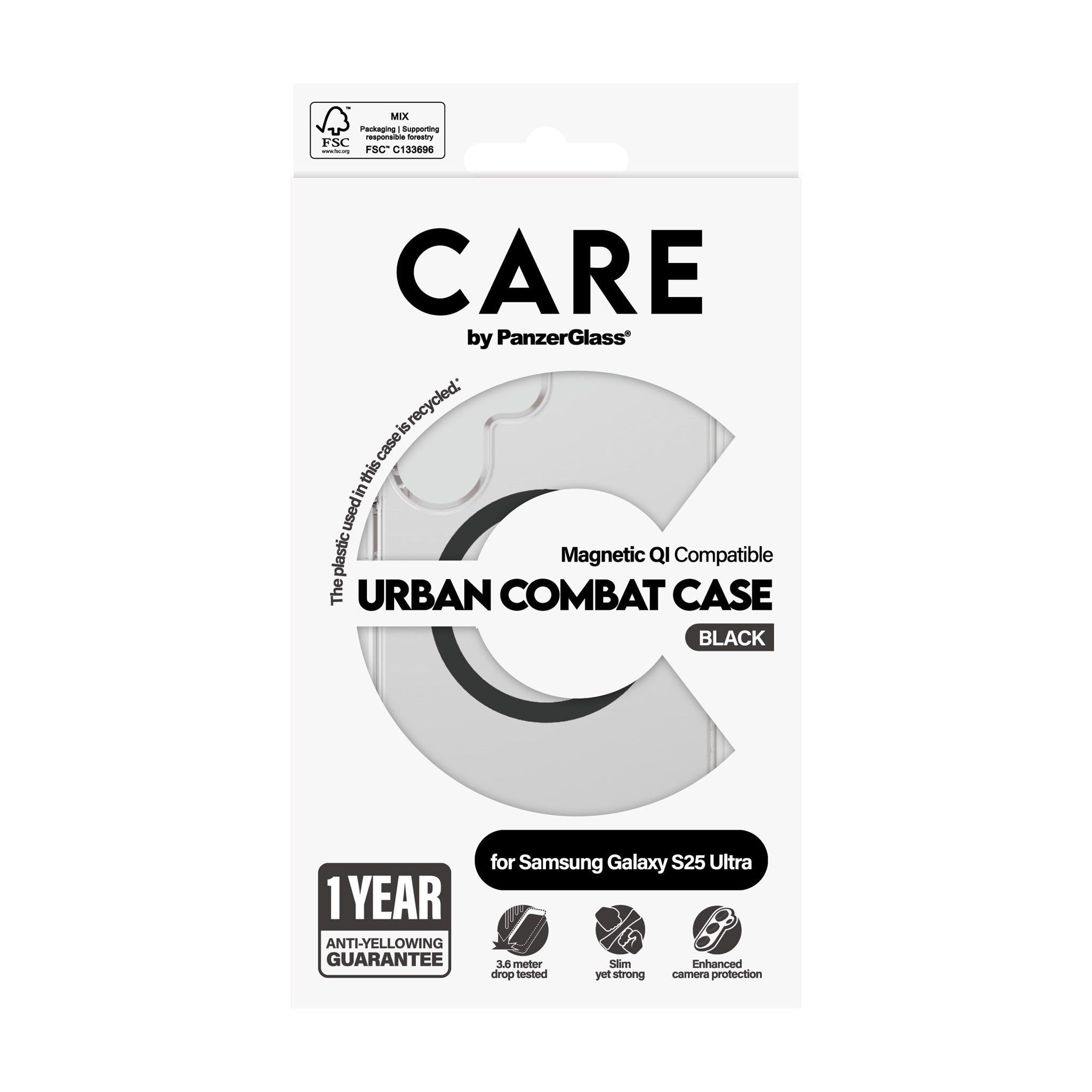 CARE by PanzerGlass® Urban Combat Case Transparent m. Sort Qi Compatible Samsung Galaxy S25 Ultra