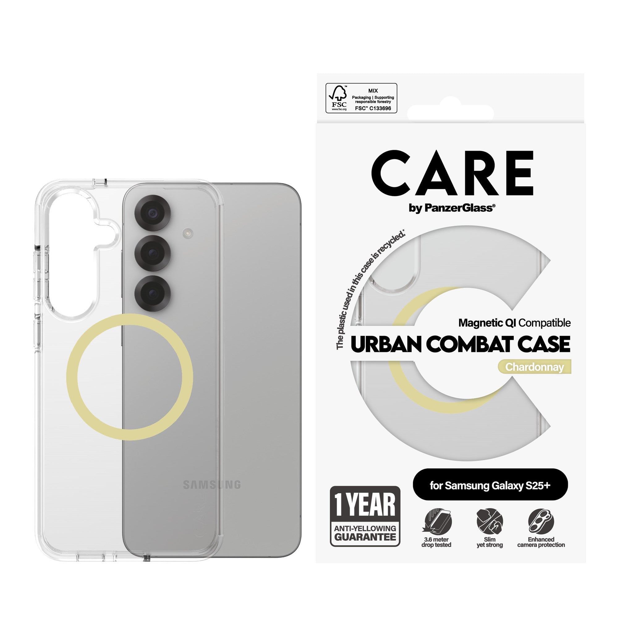 CARE by PanzerGlass® Urban Combat Case Transparent m. Chardonnay Qi Compatible Samsung Galaxy S25+