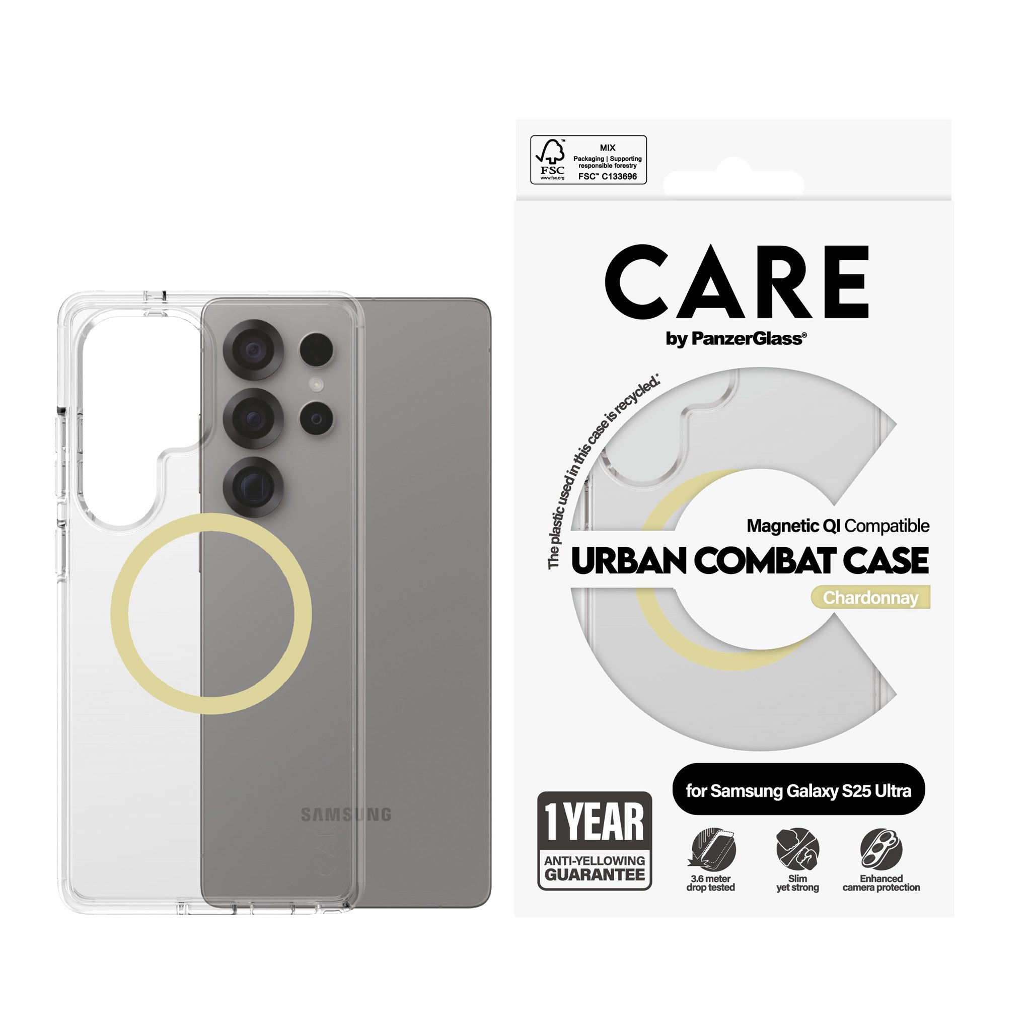 CARE by PanzerGlass® Urban Combat Case Transparent m. Chardonnay Qi Compatible Samsung Galaxy S25 Ultra