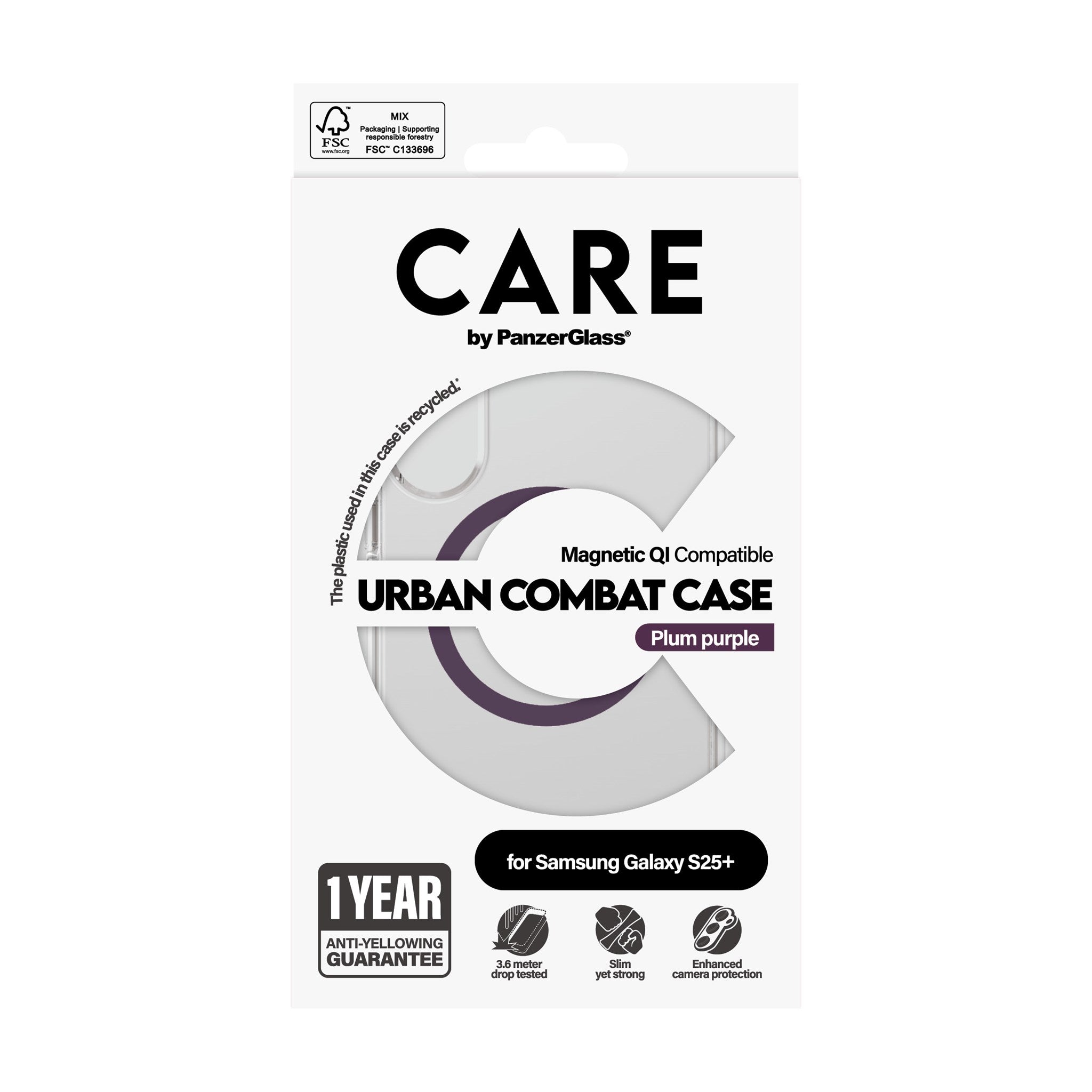 CARE by PanzerGlass® Urban Combat Case Transparent m. Plum Purple Qi Compatible Samsung Galaxy S25+