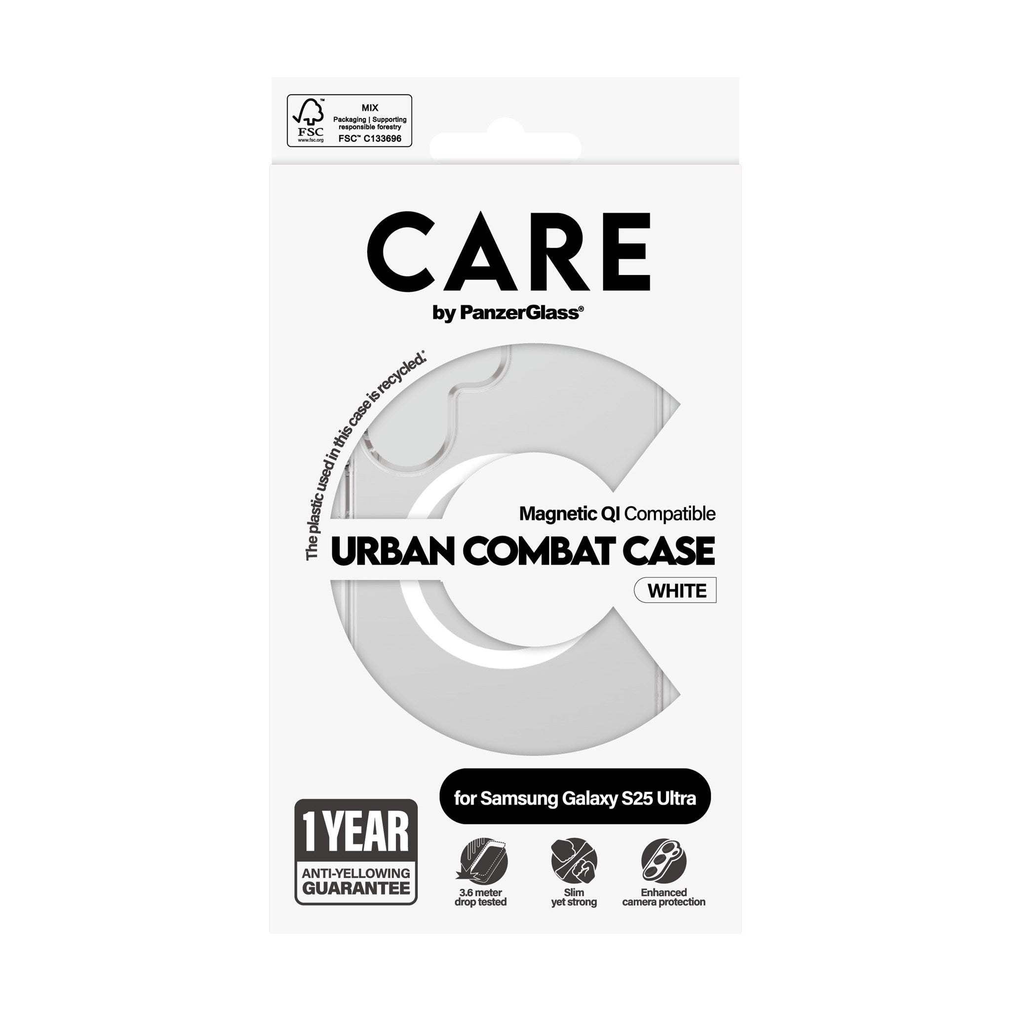 CARE by PanzerGlass® Urban Combat Case Transparent m. Hvid Qi Compatible Samsung Galaxy S25 Ultra