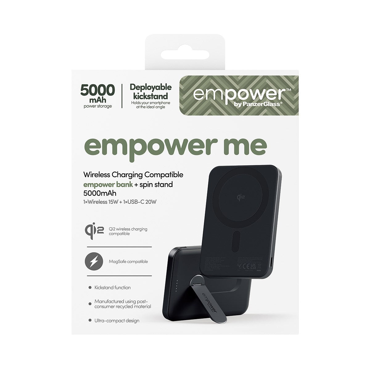 empower by PanzerGlass® empower Bank m. Spin Stand | 5000mAh | Space Black