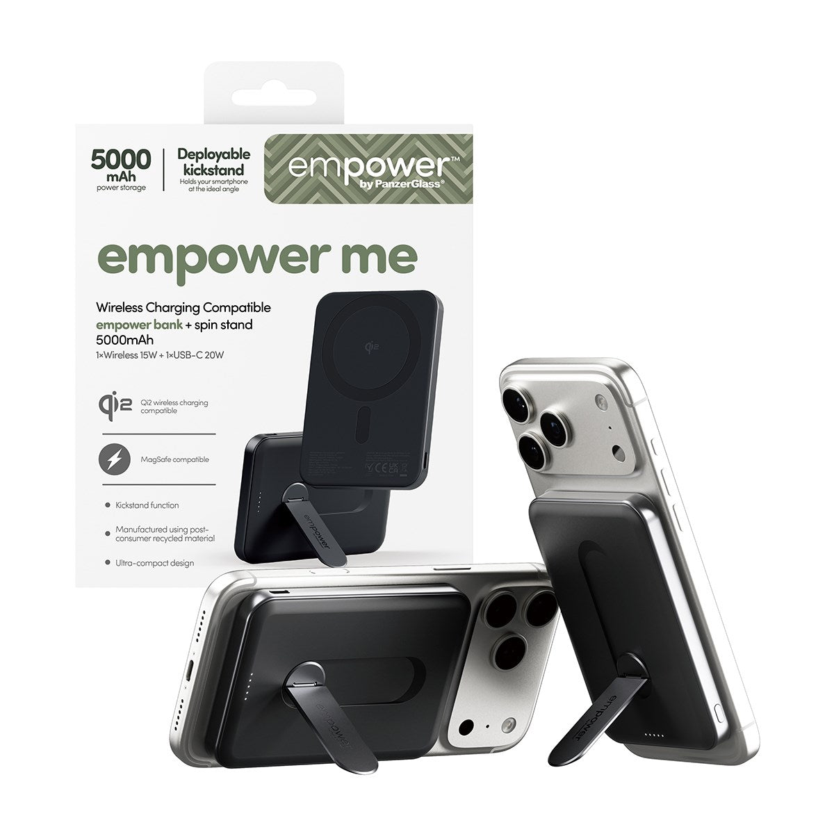 empower by PanzerGlass® empower Bank m. Spin Stand | 5000mAh | Space Black