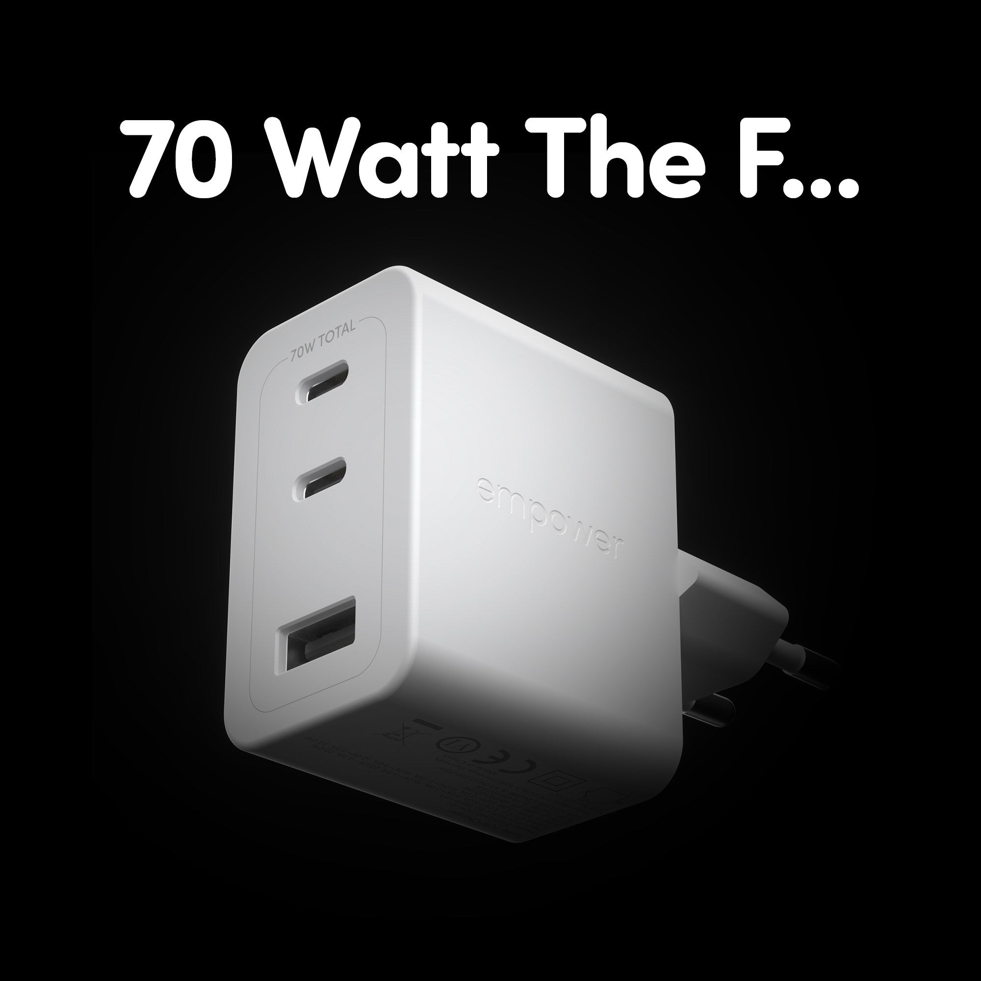 empower™ by PanzerGlass® Turbo 70W Multiple Oplader inkl. 2 x USB-C + USB-A | EU Stik | Silver White