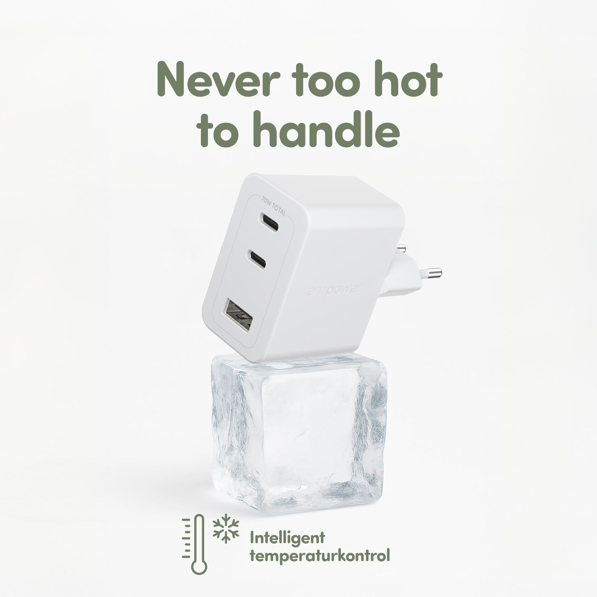 empower™ by PanzerGlass® Turbo 70W Multiple Oplader inkl. 2 x USB-C + USB-A | EU Stik | Silver White