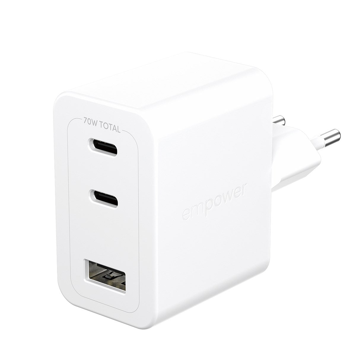 empower by PanzerGlass® Turbo 70W Multiple Oplader inkl. 2 x USB-C + USB-A | EU Stik | Silver White