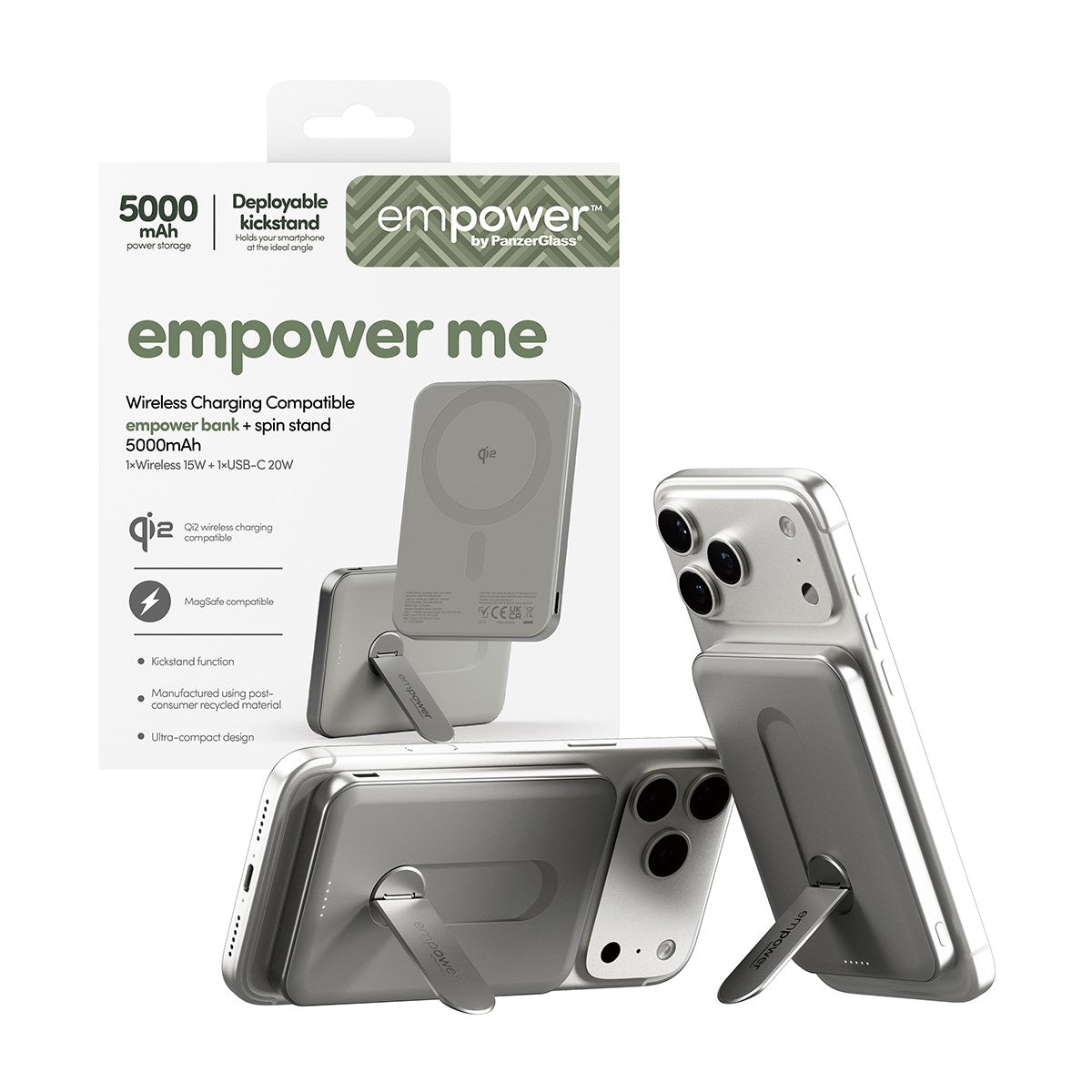 empower by PanzerGlass® empower Bank m. Spin Stand | 5000mAh | Titanium