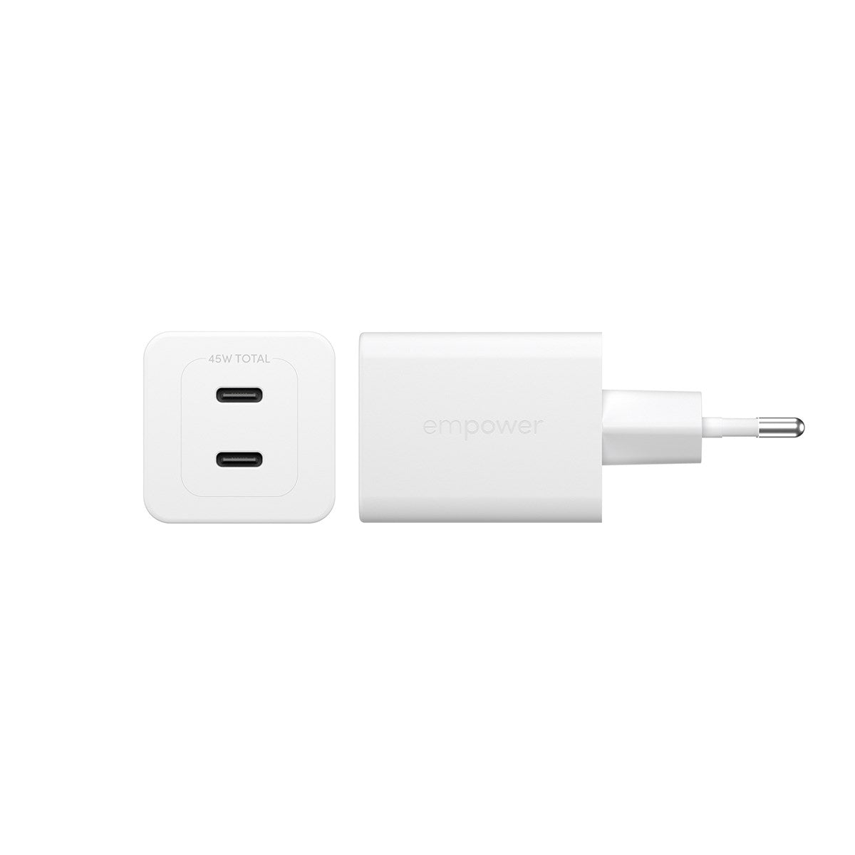 empower by PanzerGlass® Turbo 45W Oplader inkl. 2 x USB-C | EU Stik | Silver White