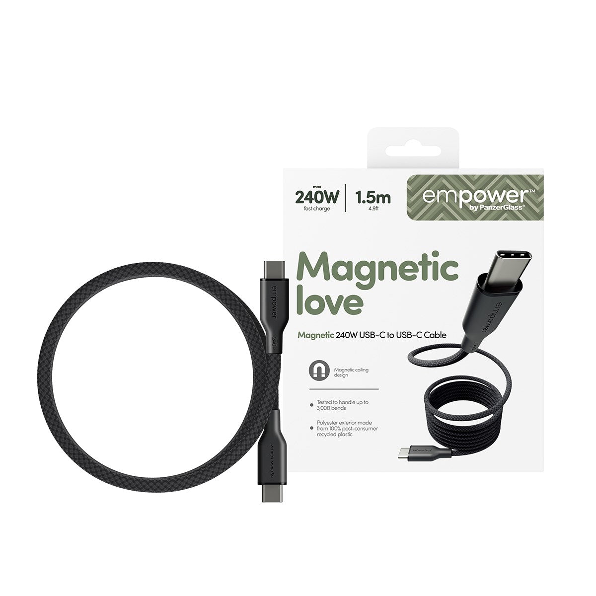empower by PanzerGlass® Magnetic 240W USB-C to USB-C Kabel | USB 2.0 | 1.5M | Space Black