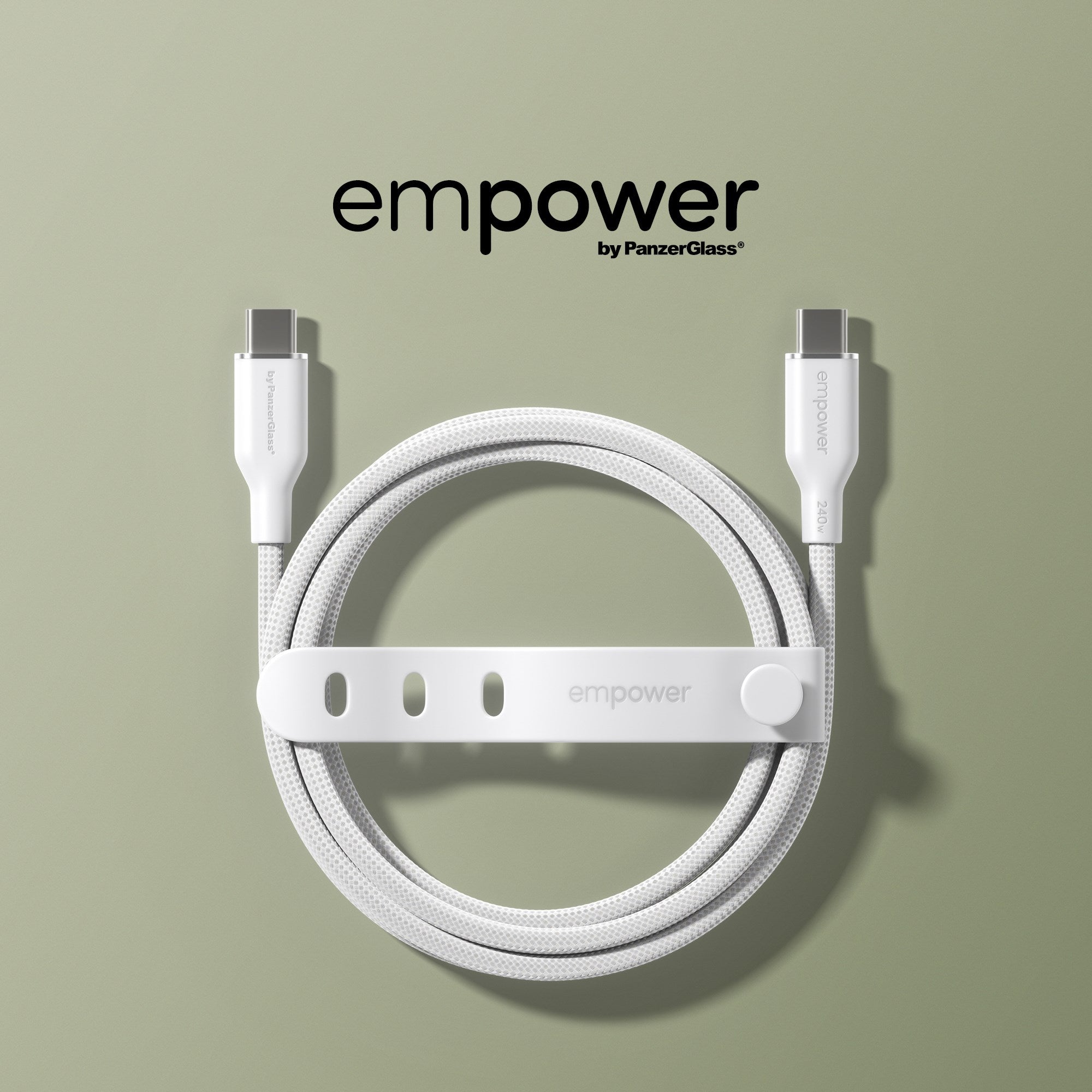 empower™ by PanzerGlass® Racing 240W USB-C to USB-C Kabel | USB 2.0 | 1.2M | Silver White