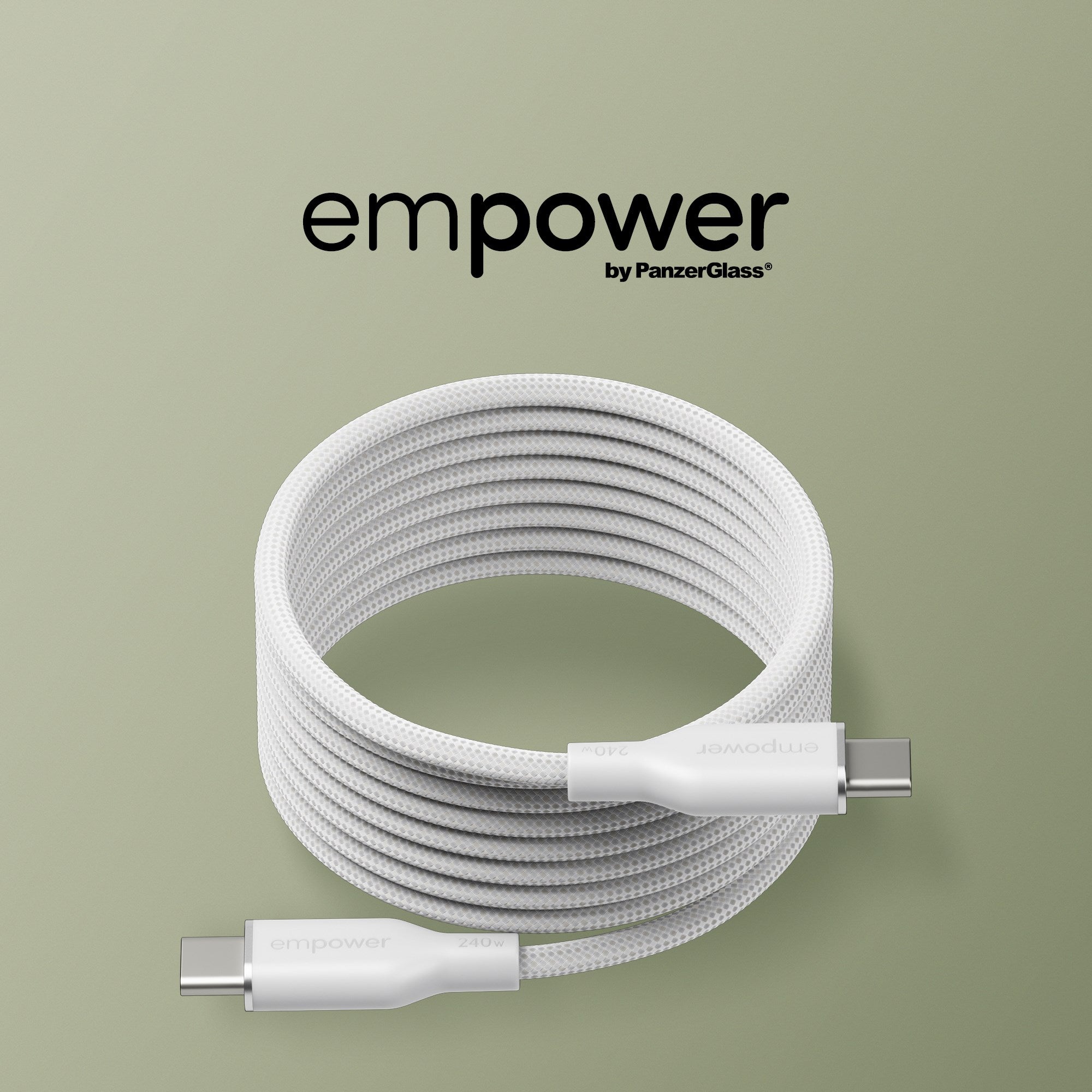 empower™ by PanzerGlass® Magnetic 240W USB-C to USB-C Kabel | USB 2.0 | 1.5M | Silver White