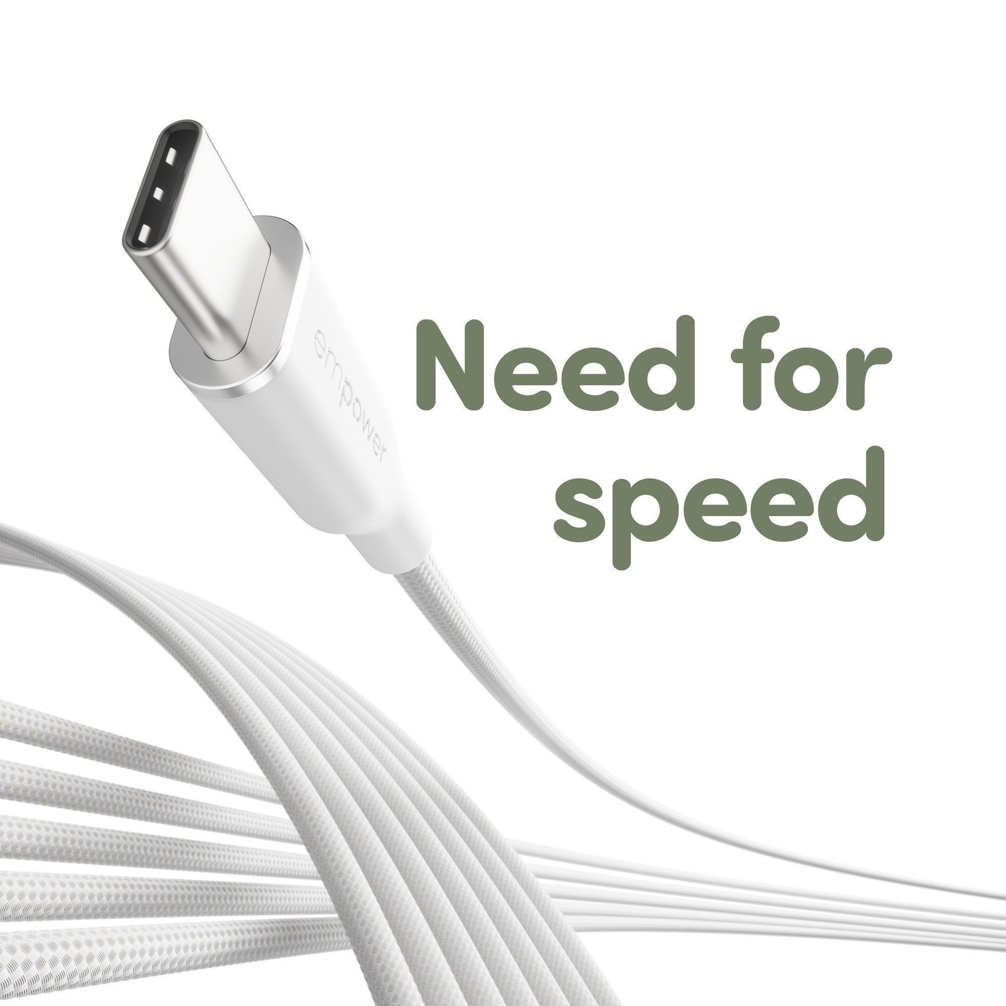 empower™ by PanzerGlass® Racing 60W USB-C to USB-C Kabel | USB 2.0 | 2M | Silver White