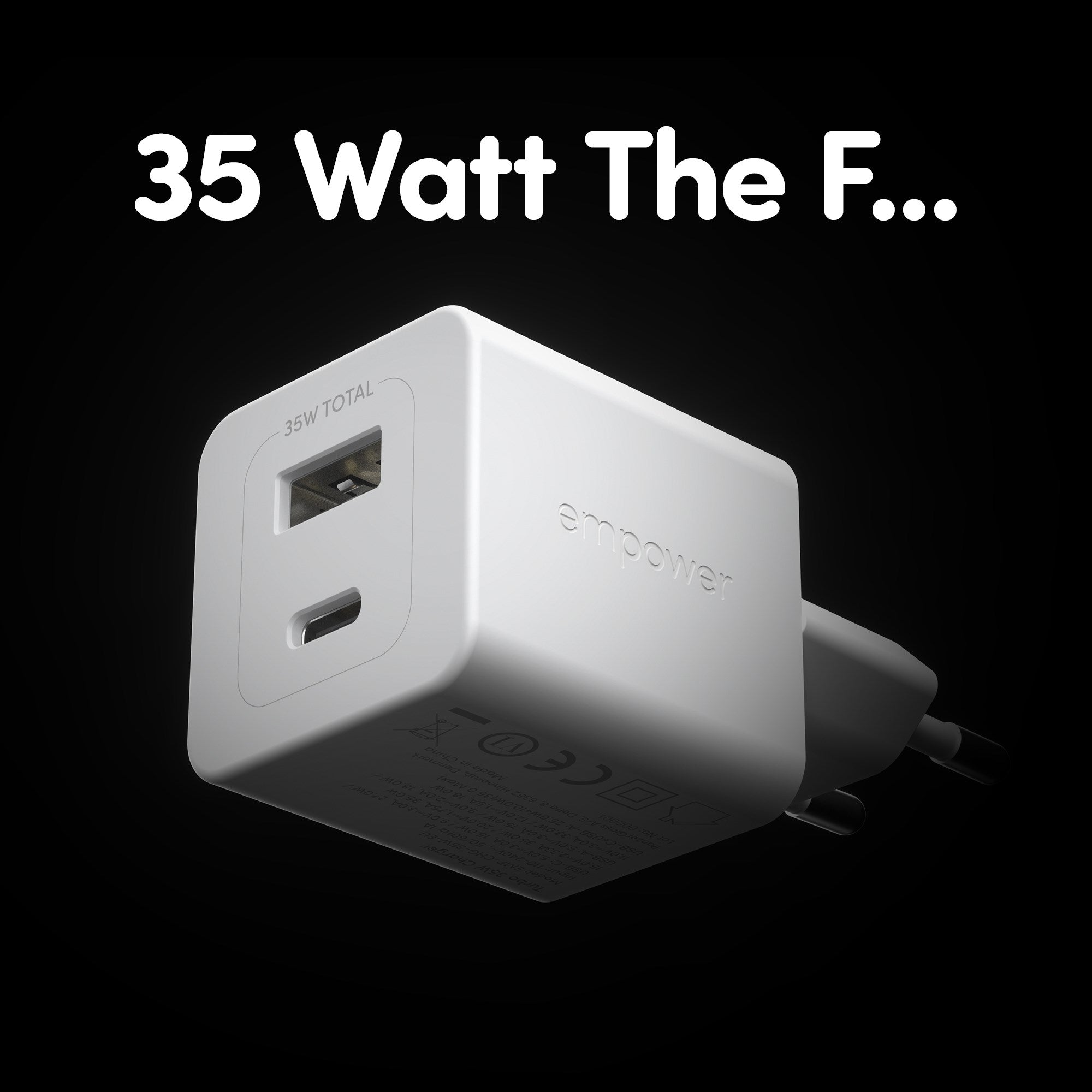 empower™ by PanzerGlass® Turbo 35W Oplader inkl. USB-C + USB-A | EU Stik | Silver White