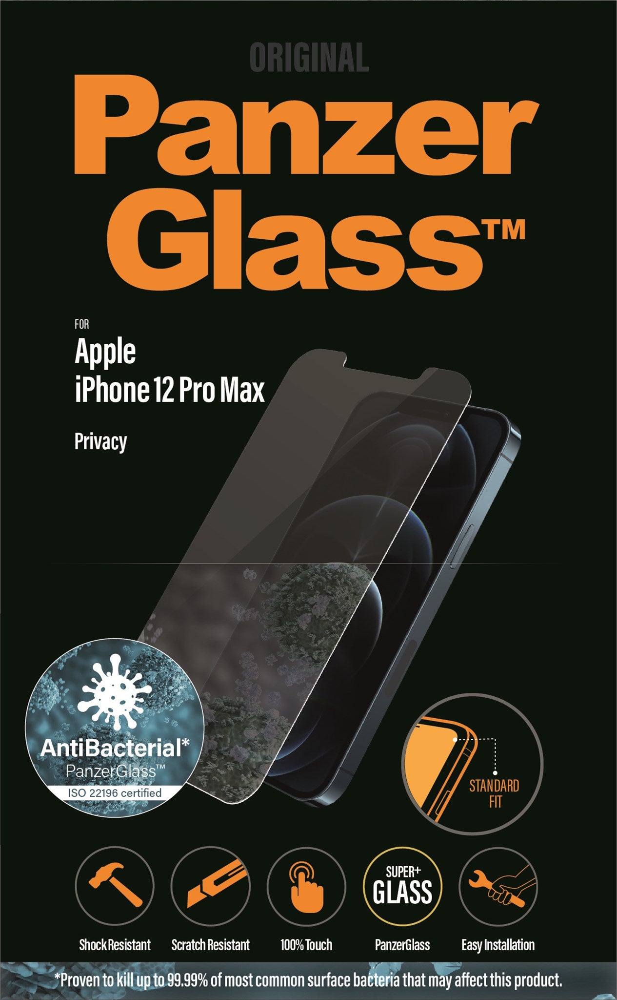 PanzerGlass® Privacy Skærmbeskyttelse iPhone 12 Pro Max | Standard Fit