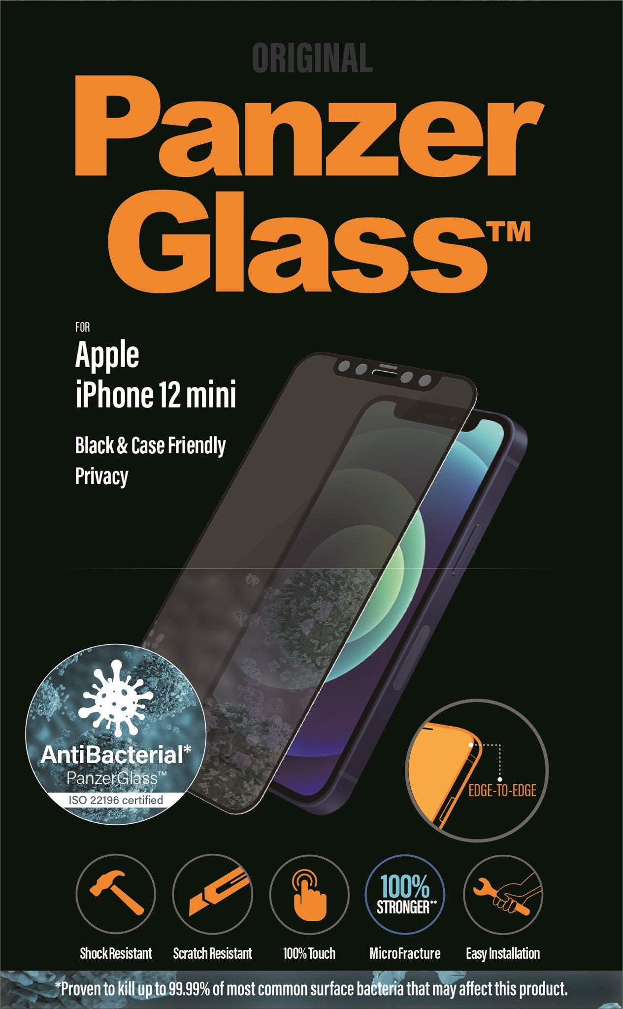 PanzerGlass® Privacy Skærmbeskyttelse iPhone 12 Mini | Edge-to-Edge