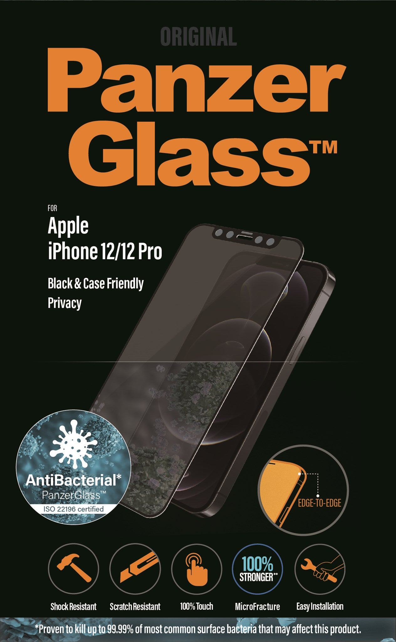 PanzerGlass® Privacy Skærmbeskyttelse iPhone 12 | 12 Pro | Edge-to-Edge