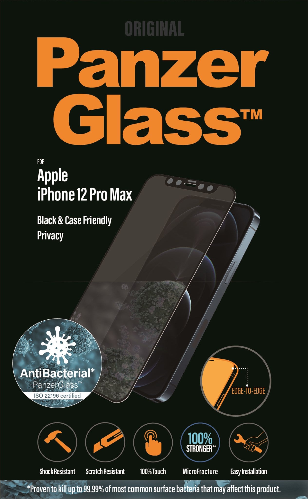 PanzerGlass® Privacy Skærmbeskyttelse iPhone 12 Pro Max | Edge-to-Edge