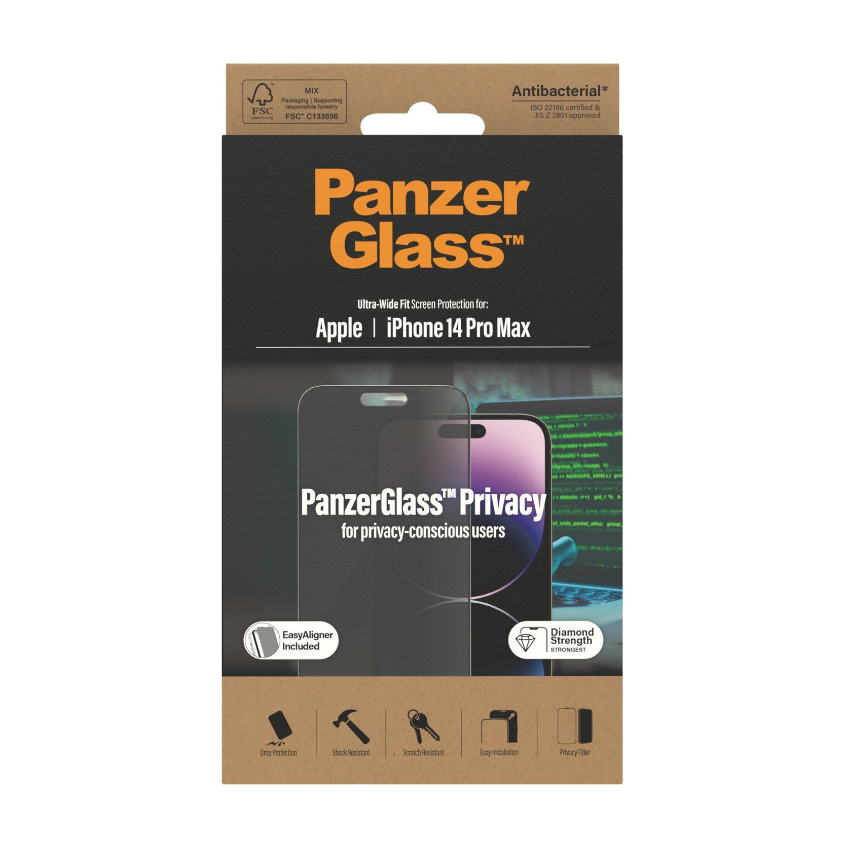 PanzerGlass® Privacy Skærmbeskyttelse iPhone 14 Pro Max | Ultra-Wide Fit m. EasyAligner