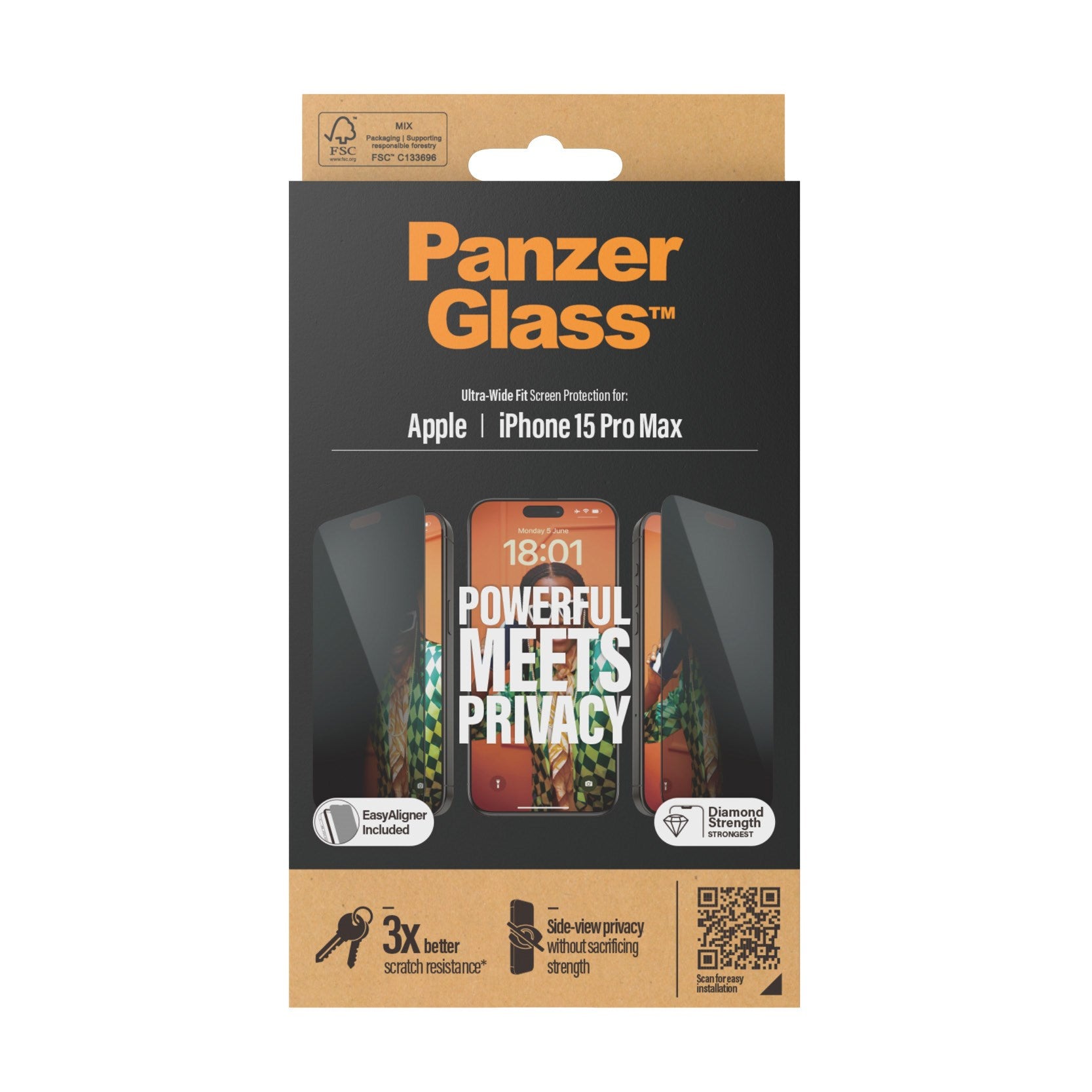 PanzerGlass® Privacy Skærmbeskyttelse iPhone 15 Pro Max | Ultra-Wide Fit m. EasyAligner