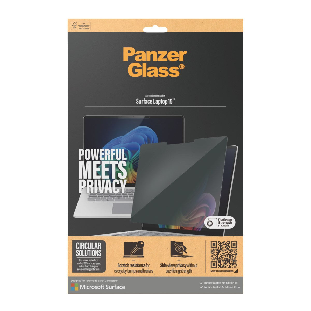 PanzerGlass® Privacy Skærmbeskyttelse Microsoft Surface Laptop 7th Edition 15''  | Ultra-Wide Fit