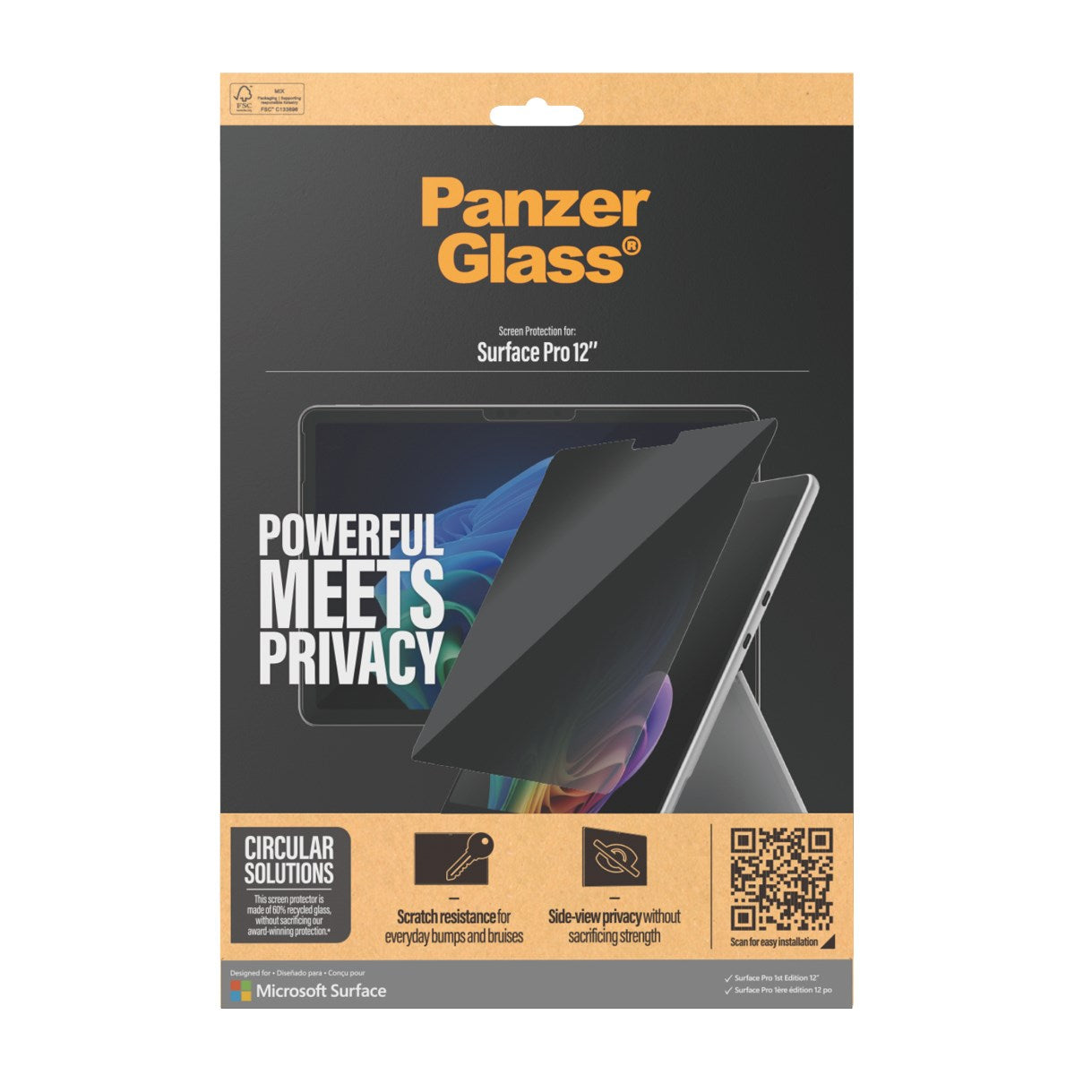 PanzerGlass® 2-Way Privacy Skærmbeskyttelse Microsoft Surface Pro 12” | Ultra-Wide Fit