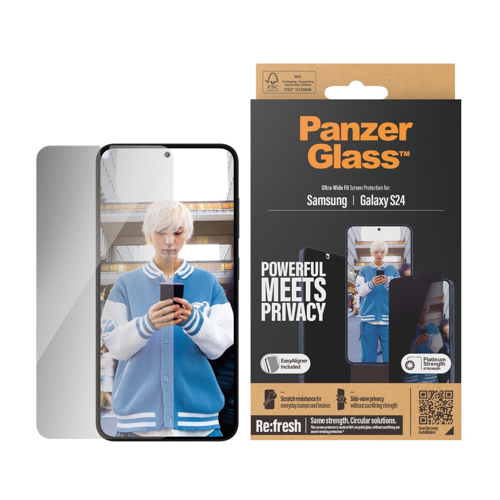 PanzerGlass® Privacy Skærmbeskyttelse Samsung Galaxy S24 | Ultra-Wide Fit m. EasyAligner