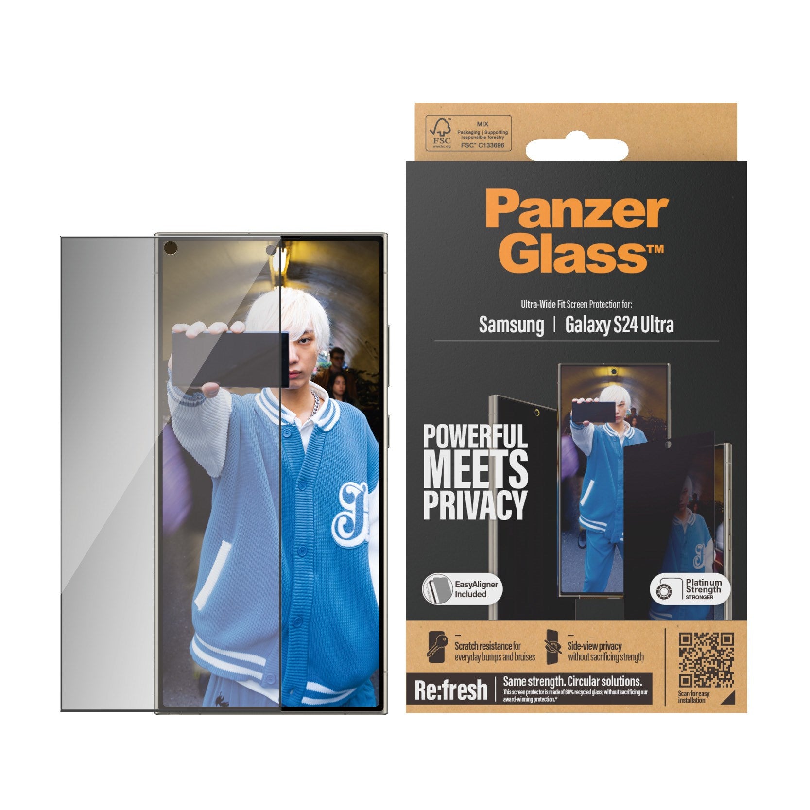 PanzerGlass® Privacy Skærmbeskyttelse Samsung Galaxy S24 Ultra | Ultra-Wide Fit m. EasyAligner